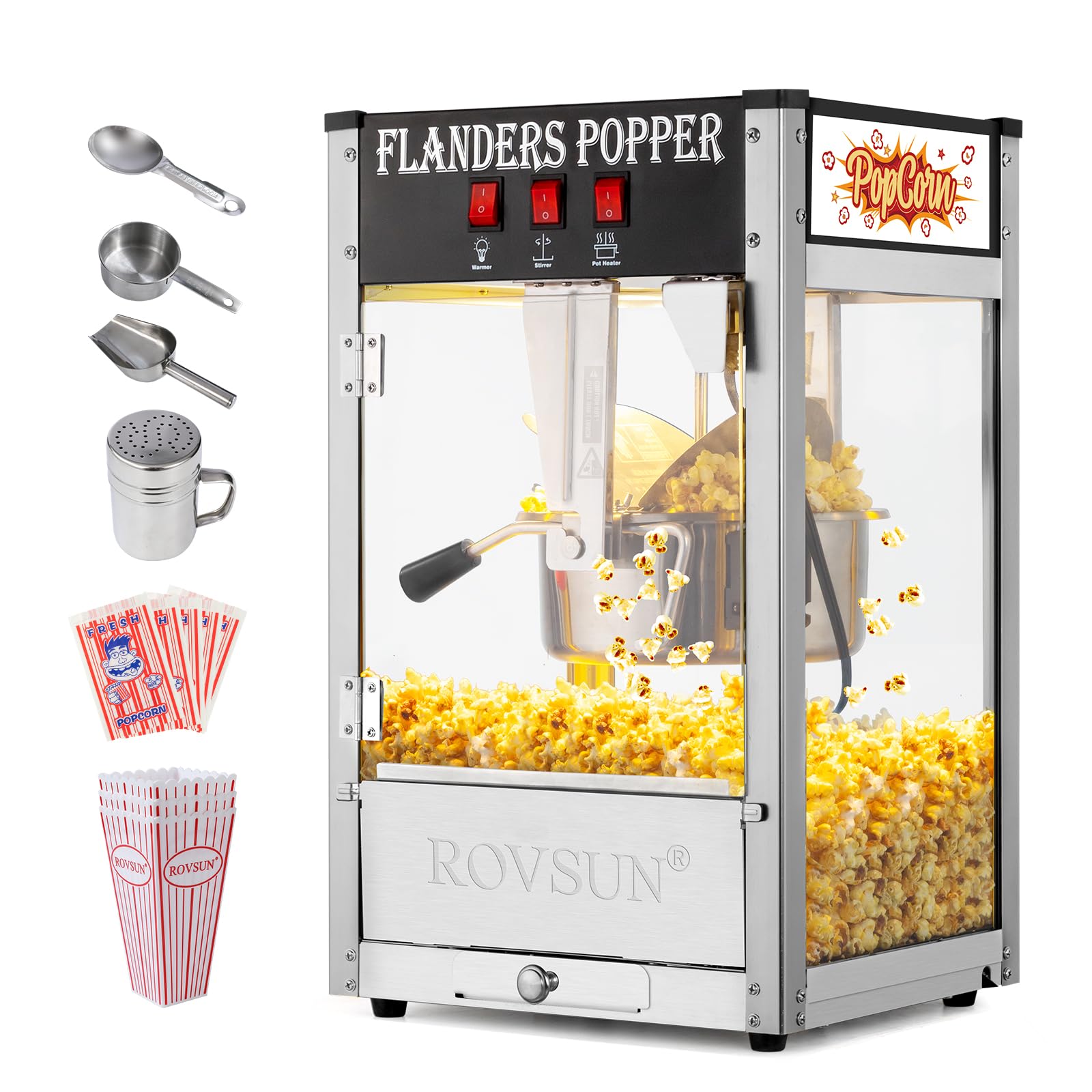 Bonnlo 8oz Commercial Popcorn Machine - Countertop Movie Theater Style Popper with 32 Cups Capacity, Includes Stainless Steel Scoop, Oil Spoon & 3 Popcorn Cups - Perfect for Home Theater, Parties & Snack Bars (Black)