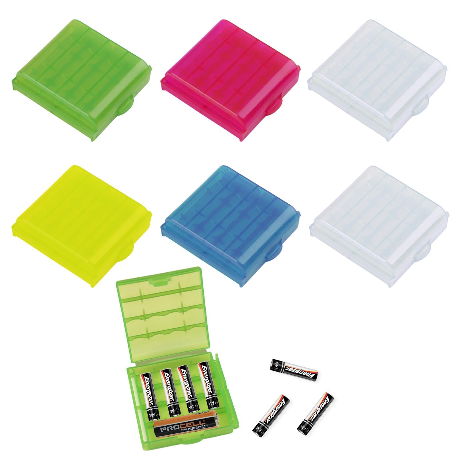 6-Piece Plastic Battery Storage Box for AAA & AA Batteries - Durable Rechargeable Battery Organizer with Compact Space-Saving Design - Perfect for Home, Office, and Travel Use