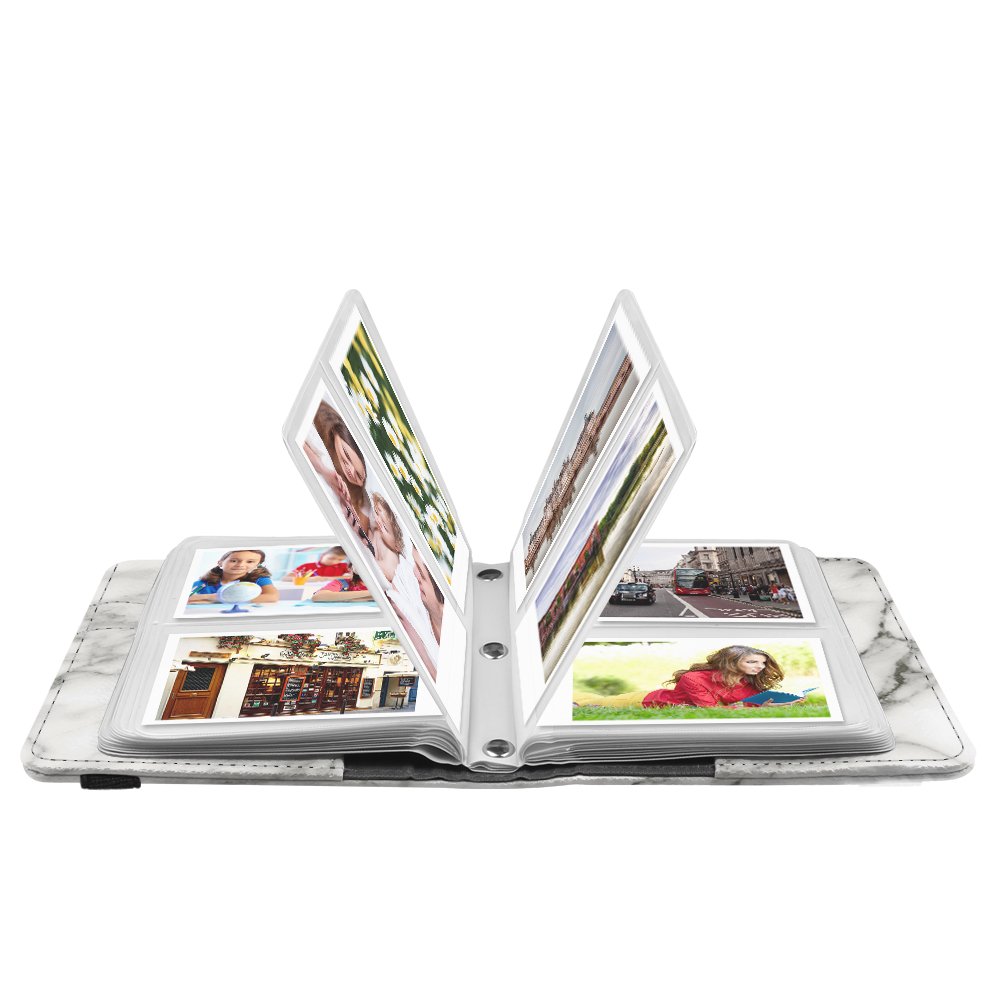 FINTIE Mini Photo Album for Fujifilm Instax 3-Inch Film - 104 Pockets Photo Book for Instax Mini 11/9/8/90/25 & Link Printer, Polaroid Snap PIC - Marble White | Perfect for Travel Memories, Wedding Photos & DIY Scrapbooking