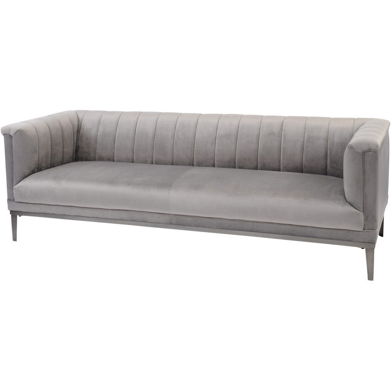 Belgravia Grey Three Seater Ribbed Sofa - Modern Luxury Fabric Couch for Living Room, Lounge & Home Decor