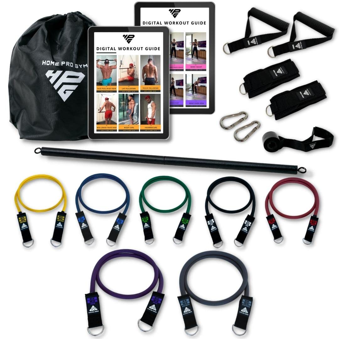 Premium Stackable Resistance Band Set - 450LBS Tension with Bar, Handles, Door Anchor & Ankle Straps | Home Gym Equipment for Strength Training, Physical Therapy & Full Body Workouts