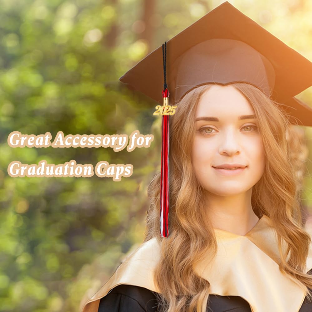 2025 Graduation Tassel - Red, Black & White Cap Tassel with Gold Year Charm | Graduation Party Decorations & Ceremony Accessories for High School & College Commencement