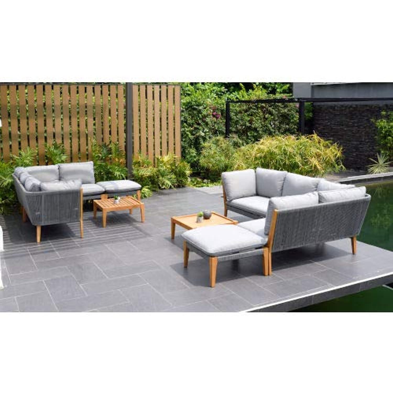 Premium 8-Piece Teak Finish Patio Seating Set with Cushions - Outdoor Dining & Lounge Furniture for Garden, Poolside, or Backyard Relaxation