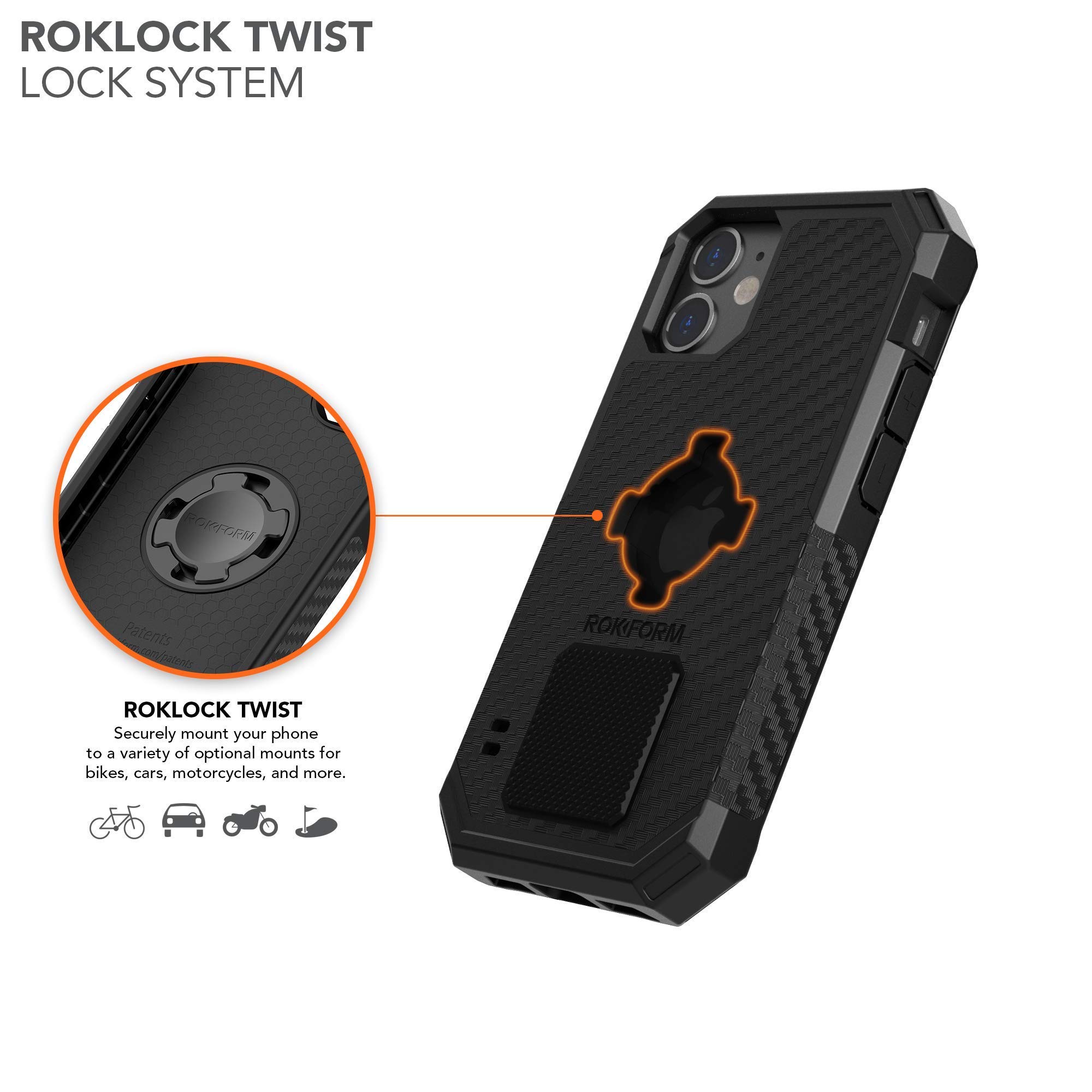 Rokform Rugged Case for iPhone 12 & iPhone 12 Pro with RokLock Twist Lock Windshield Phone Mount | Shockproof Protective Cover | Perfect for Driving, Cycling & Outdoor Adventures