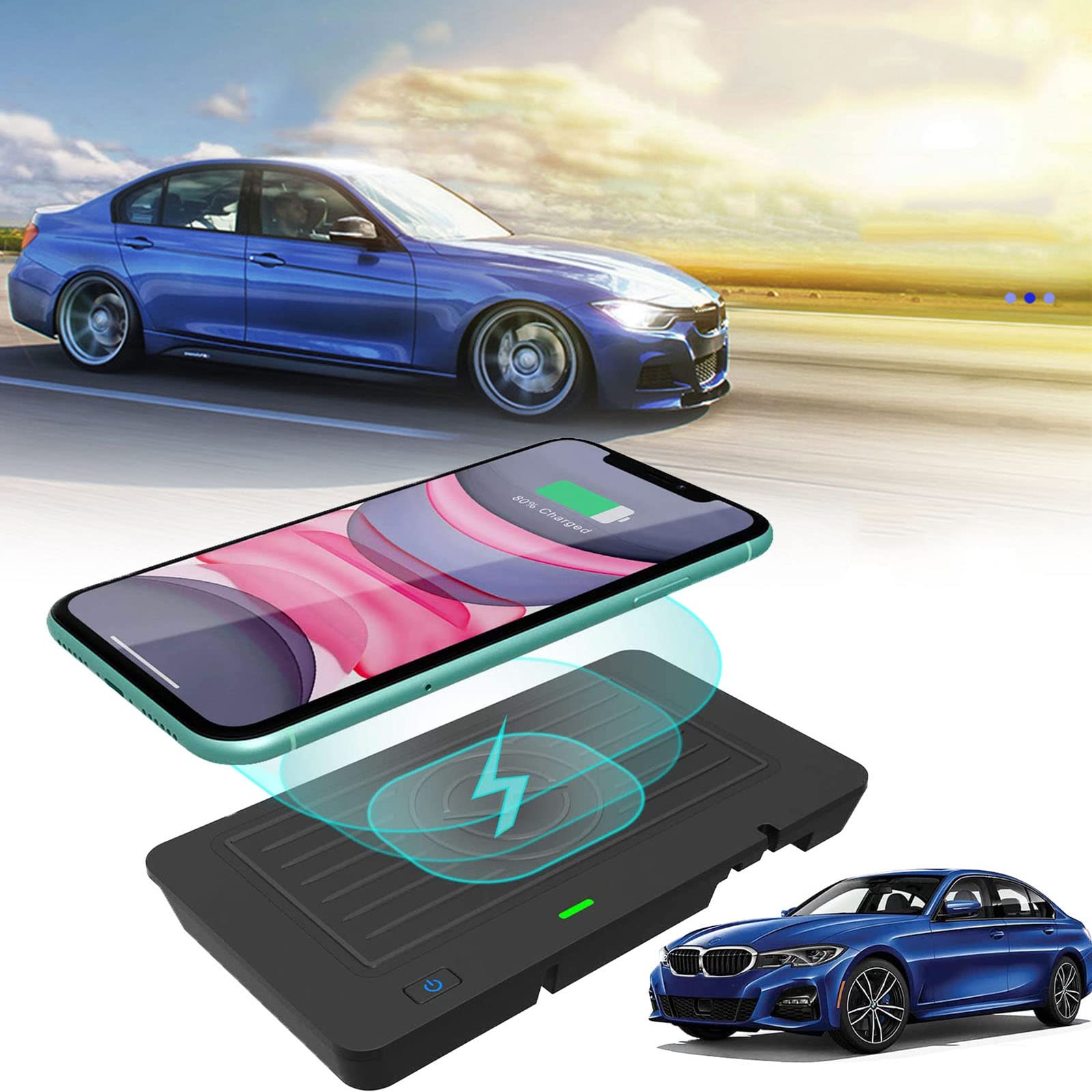 EROOLU Wireless Car Charger for BMW 3 Series G20 (2019-2021) - Qi Fast Charging Pad Compatible with iPhone, Samsung & All Qi-Enabled Phones - Perfect for Commuting & Road Trips