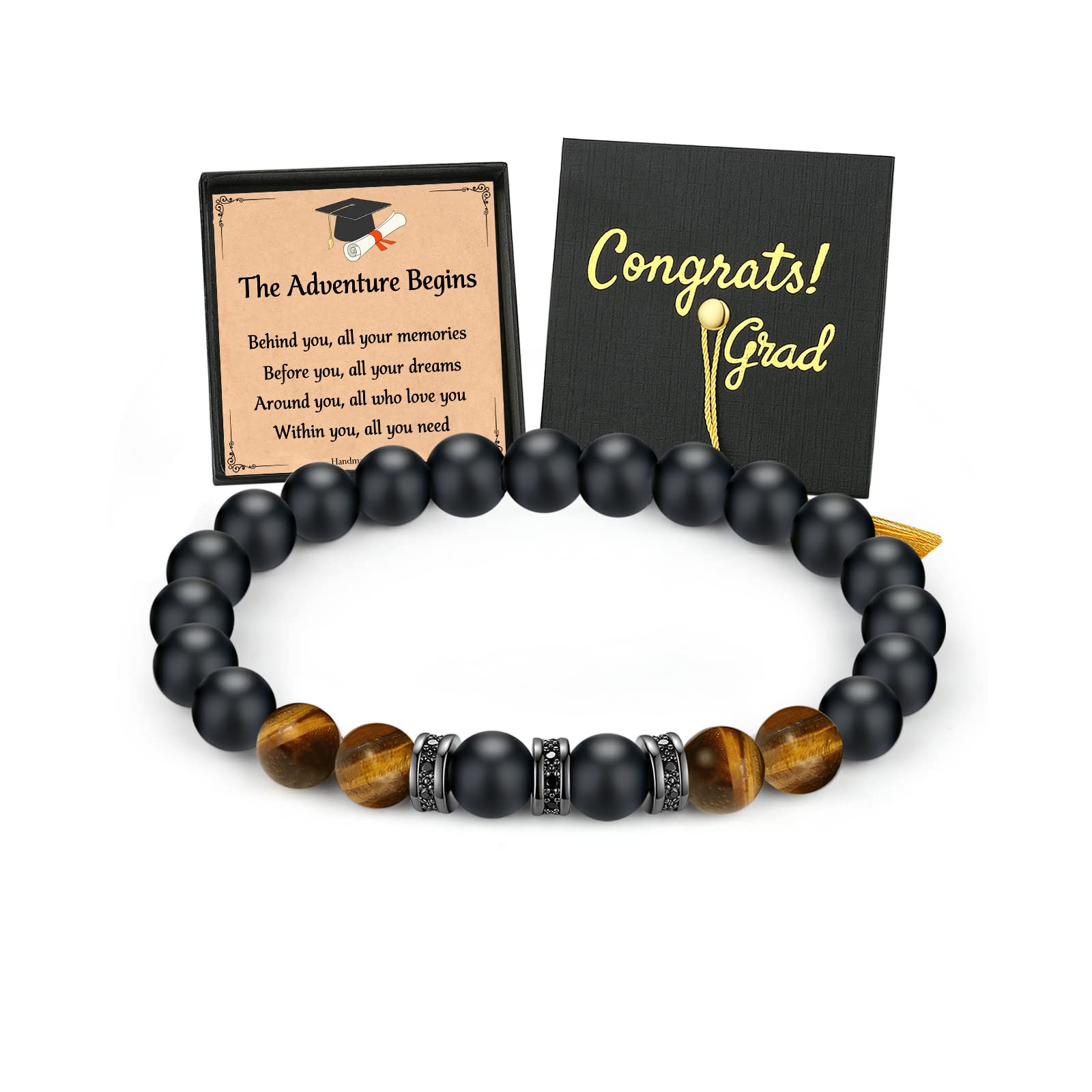 TONY & SANDY Tiger Eye Bead Bracelet for Men - Graduation Gift for Him, Son, Grandson, Nephew - Cool College, Middle & High School Graduation Present (5th, 8th, 12th Grade) - Perfect for Commencement Ceremonies & Celebrations