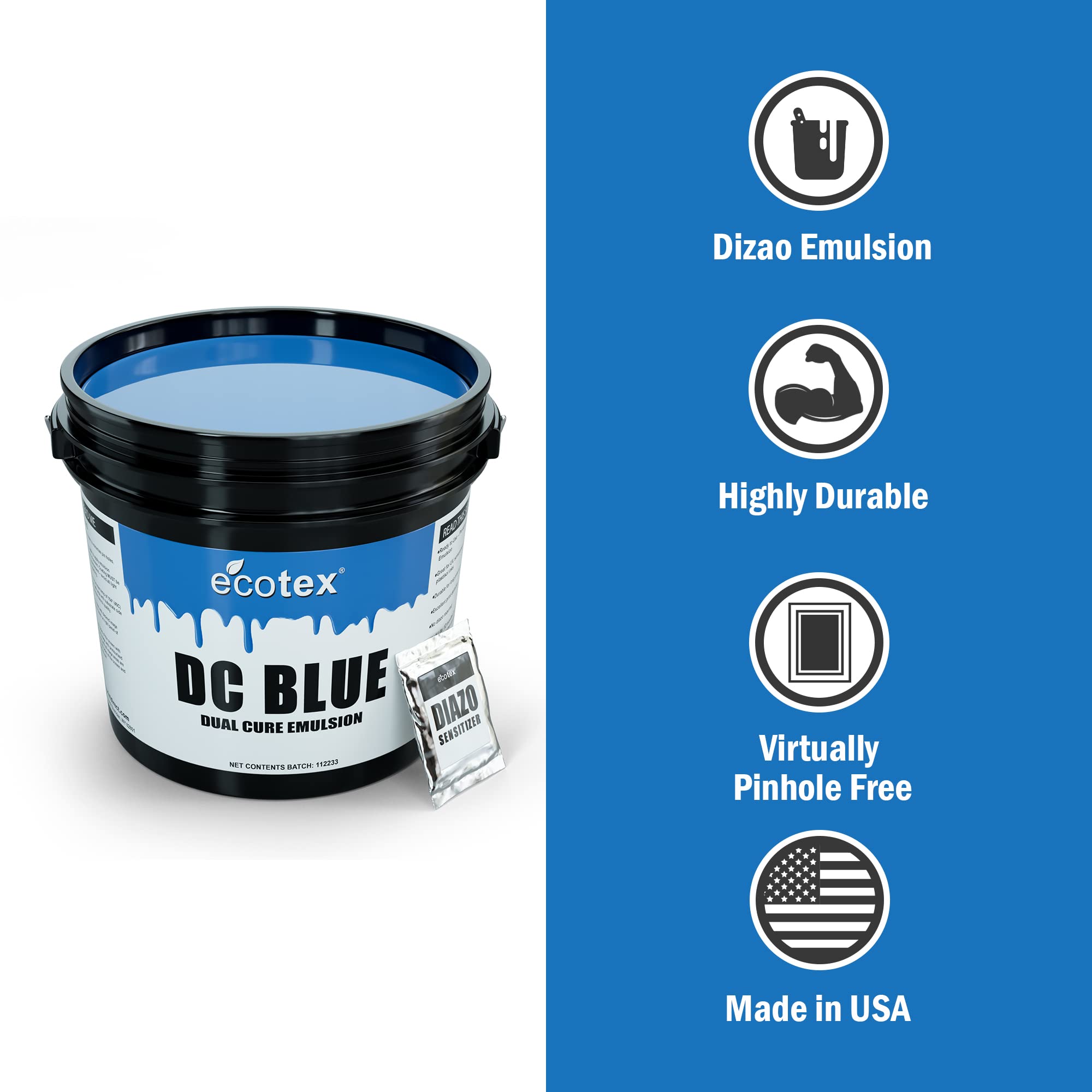 Ecotex® DC Blue Screen Printing Emulsion (1 Gallon - 128oz) - Diazo Photo Emulsion for Silk Screen & Fabric Printing - Works with Plastisol & Water Based Inks - Professional Screen Printing Supplies for T-Shirts, Posters & Textile Arts