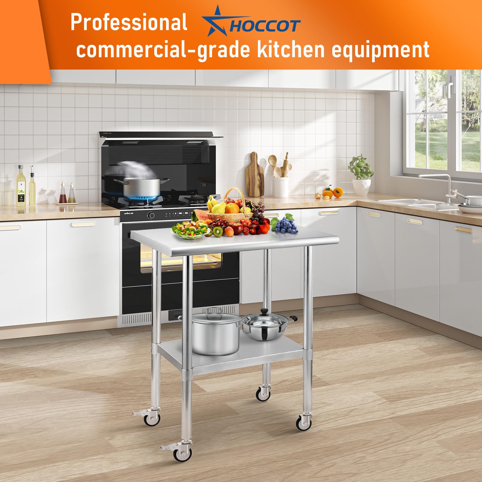 Stainless Steel Prep & Work Table with Adjustable Shelf & Wheels - 24