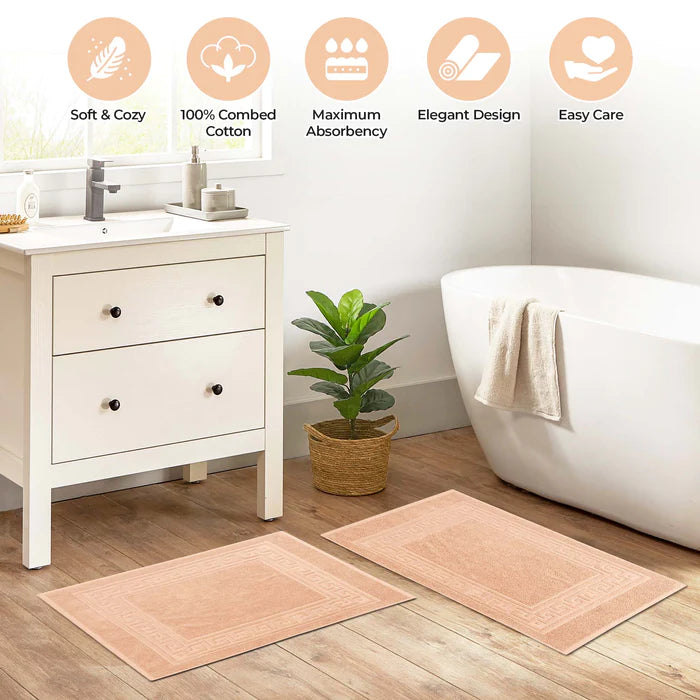 Premium Cotton 2-Piece Greek Key Border Bath Mat Set - Ultra Absorbent, Non-Slip Bathroom Rug - Perfect for Modern Bathrooms, Master Suites & Spa-Like Retreats