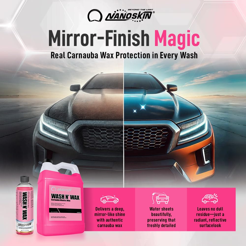 Nanoskin WASH N' WAX with Carnauba 5 Gallon Car Wash Soap - One Step Clean & Shine Formula | Compatible with Foam Cannon, Foam Gun, Bucket Wash & Pressure Washer | Carnauba Wax Protection for Cars, Trucks & SUVs | Perfect for Detailing, Auto Wash & Paint Protection