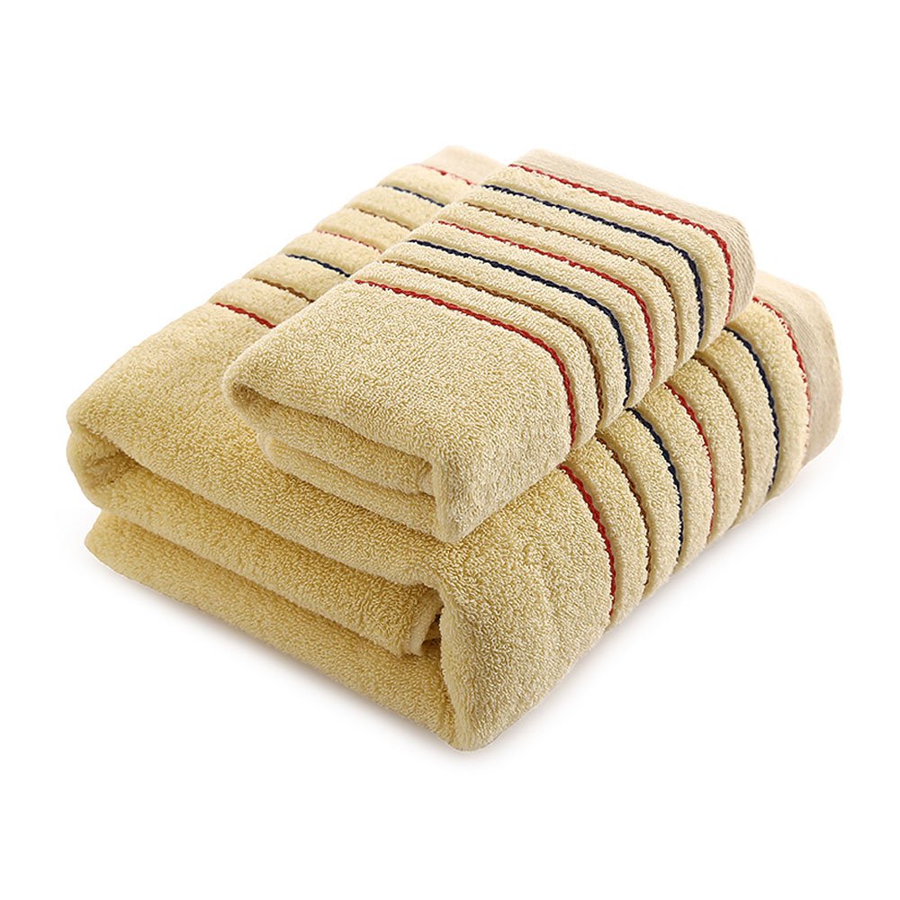 Premium Absorbent Cotton Bath Towel Set of 2 - Soft & Quick-Drying Brown Striped Towels for Spa, Gym, Beach & Luxury Bathroom Decor
