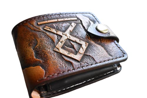 Handmade Men's 3D Genuine Leather Wallet - Custom Carved & Tooled Biker Wallet with Airbrush Art & Runes Design - Perfect for Motorcycle Enthusiasts & Gift Giving