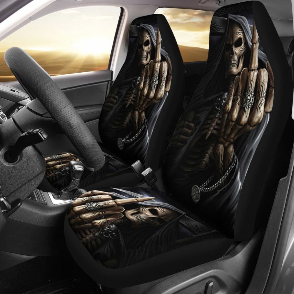 2 Pcs Gothic Skull Car Seat Covers - Universal Fit for Cars, Trucks & SUVs - Black Skull Design for Halloween, Punk & Rocker Style - Perfect for Car Interior Decoration & Themed Parties