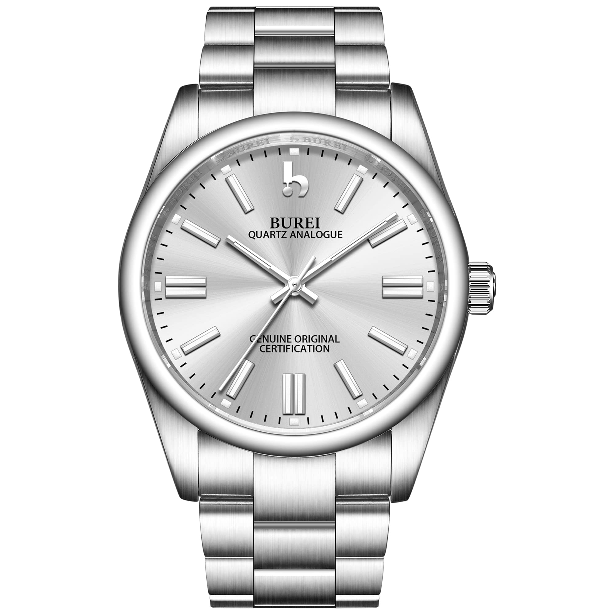BUREI Men's Luxury Stainless Steel Analog Quartz Watch - Classic Dress Watch for Men, 42mm - Perfect for Business, Formal Events & Everyday Wear