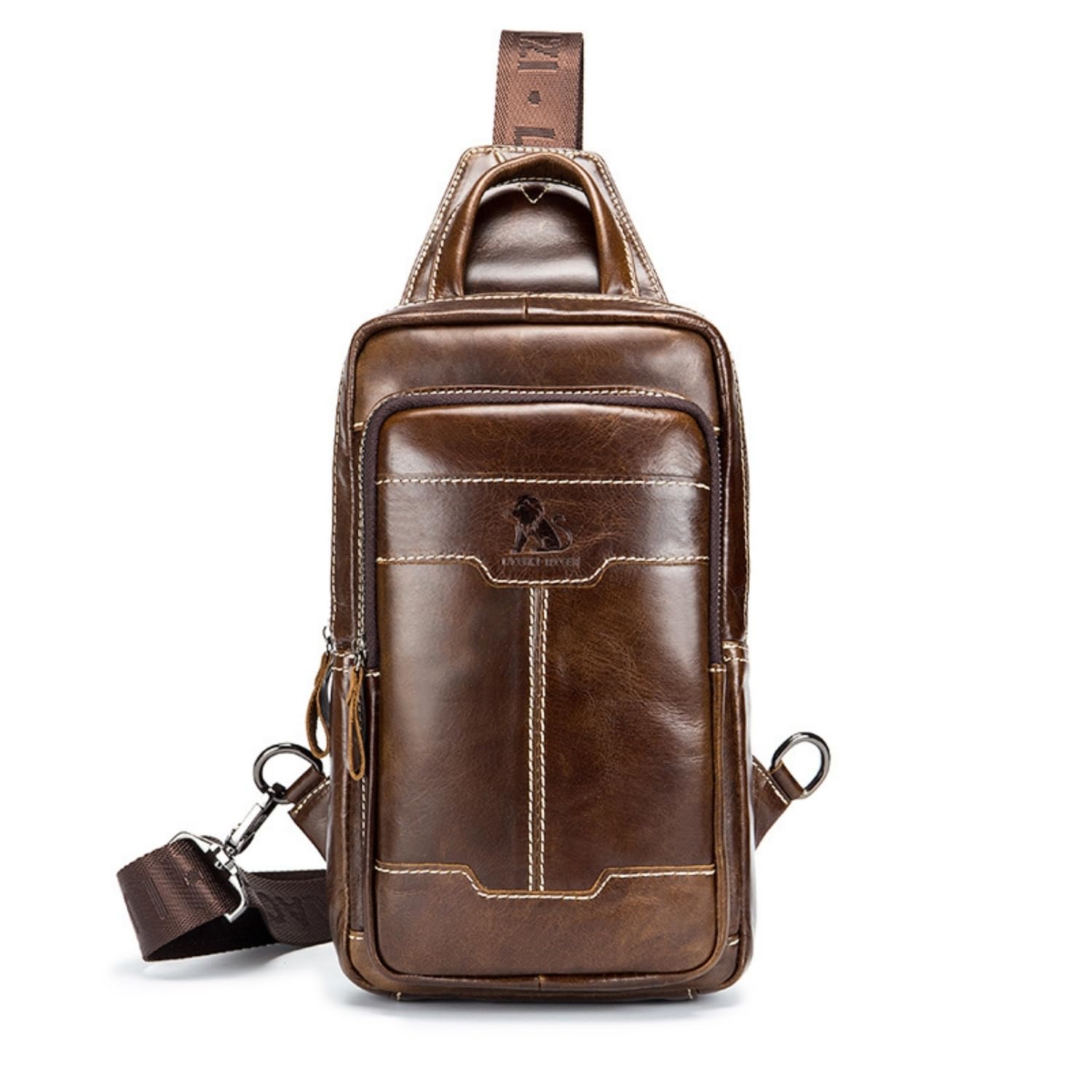Water Resistant Leather Sling Bag for Women & Men - Crossbody Chest Shoulder Backpack - Perfect for Travel, Hiking & Daily Use (91005-Brown)