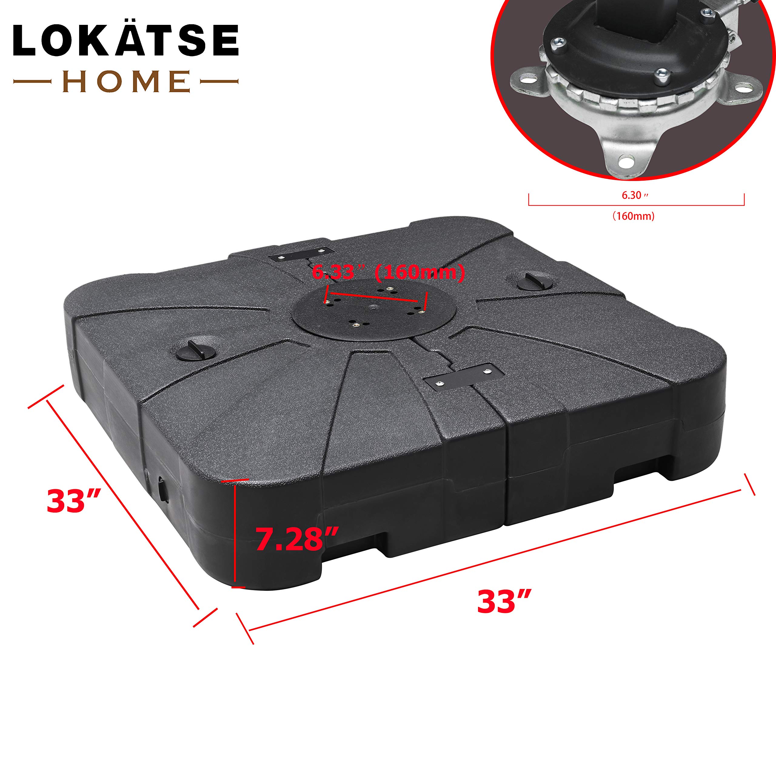 LOKATSE HOME 220 lb Fillable Square Offset Base Sand/Water Weighted Cantilever Umbrella Stand - Heavy Duty Outdoor Patio, Deck & Garden Use - Perfect for Poolside, Backyard & Commercial Spaces - Black