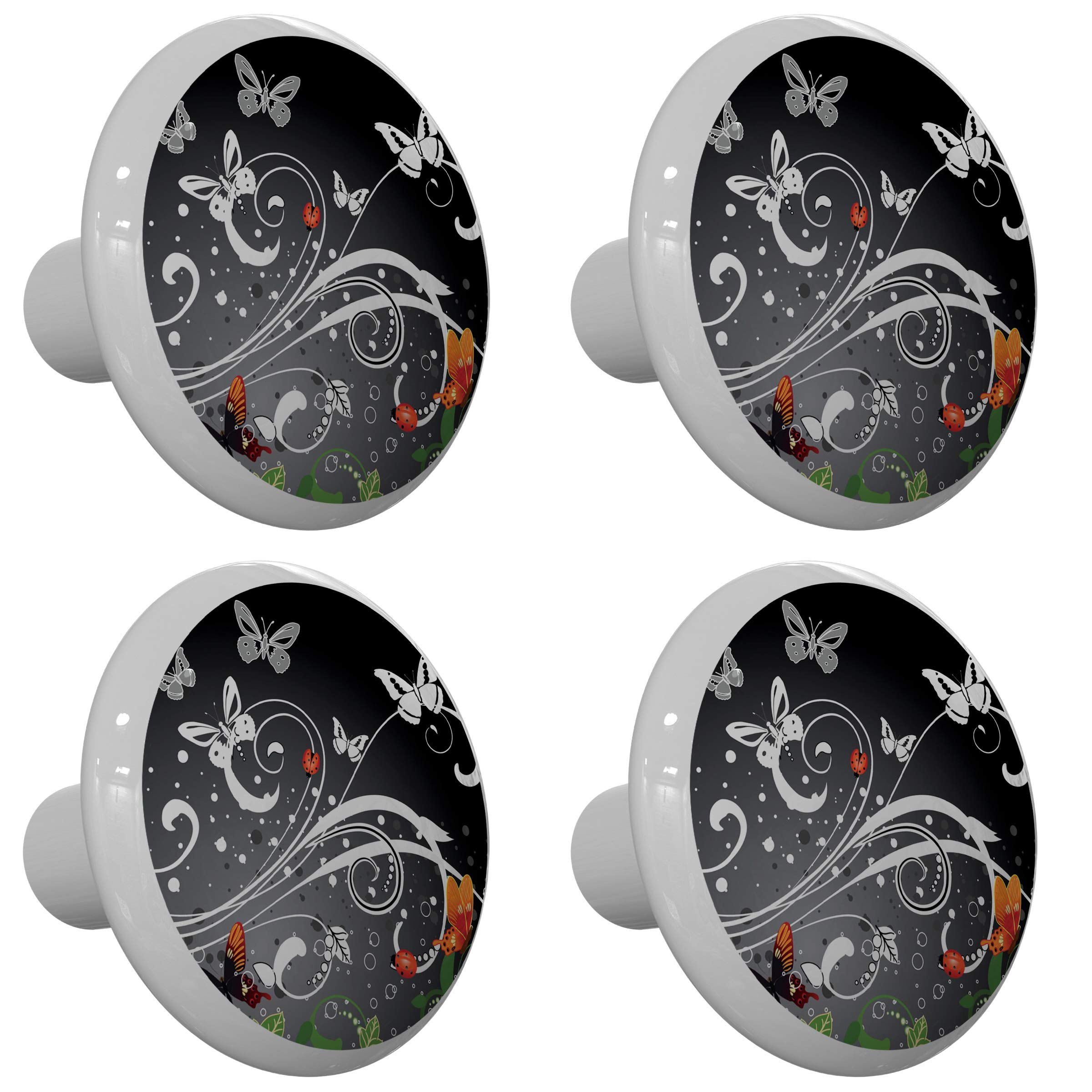 Set of 4 Butterfly Fantasy Garden Drawer Knobs - Vintage Floral Cabinet Handles for Bedroom, Kitchen & Bathroom Decor - Perfect for Dressers, Nightstands and DIY Furniture Upgrades