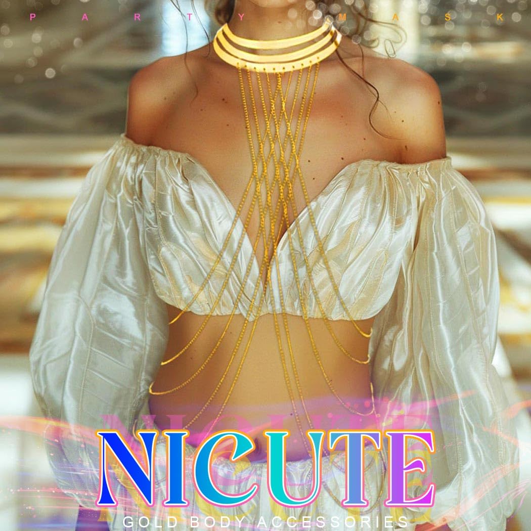 NICUTE 18K Gold Plated Body Chain - Layered Bra Chain with Tassel Shoulder Jewelry for Women | Egyptian Style Belly Dance Accessories | Perfect for Music Festivals, Bachelorette Parties & Beach Vacations