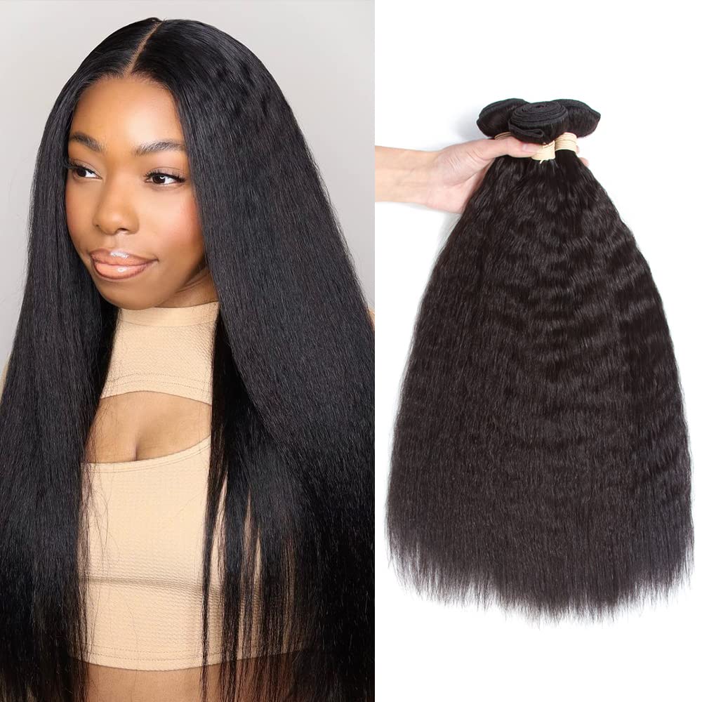 Kerriana 100% Unprocessed Brazilian Kinky Straight Human Hair Bundles - 10/12/14 Inch 3 Bundles for Black Women | Sew-In Weave, Natural Look for Everyday & Special Occasions