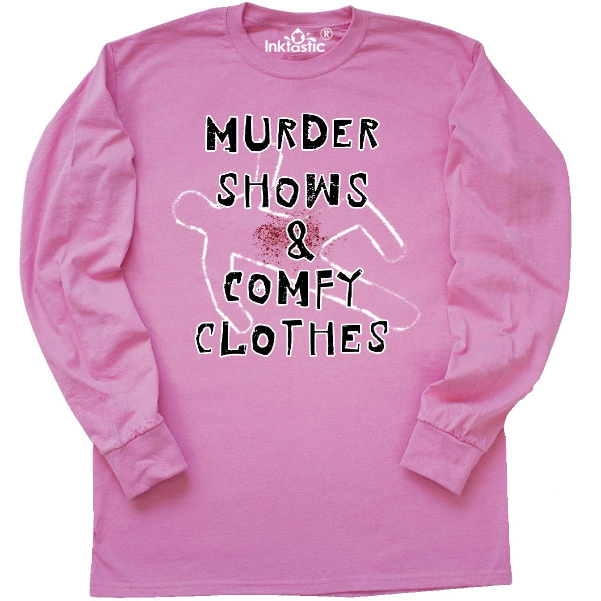 Inktastic Murder Mystery TV Shows & Comfortable Clothes Bloody Chalk Outline Long Sleeve T-Shirt | True Crime Fan Gift, Halloween Costume, Dark Humor Apparel