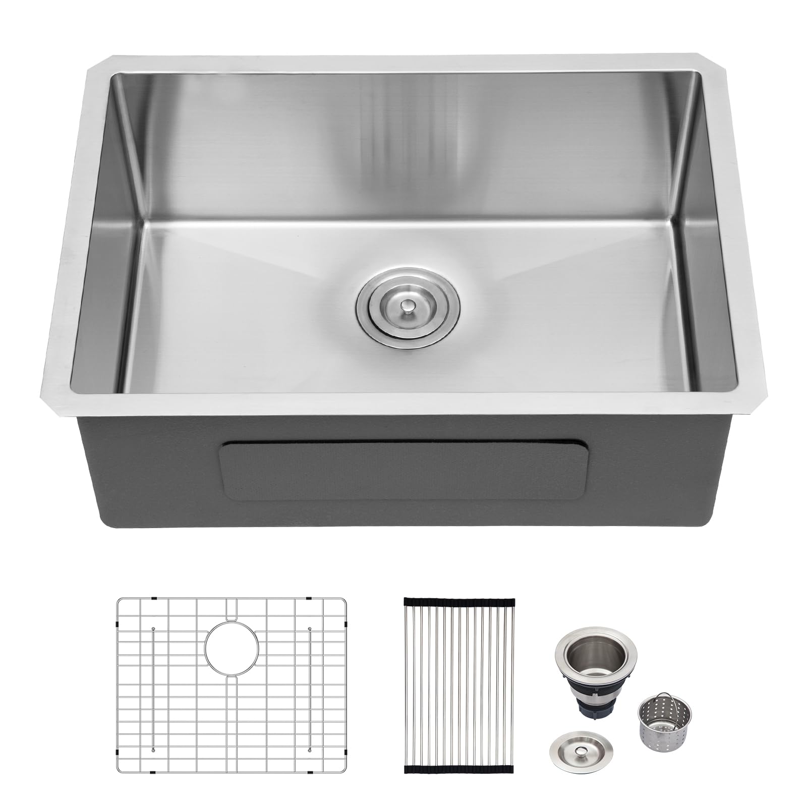 Logmey 23 Inch Undermount Stainless Steel Kitchen Sink - Handmade Single Bowl Bar Prep Sink 16 Gauge (23x18x9 Inches) for Modern Kitchens & Commercial Bars