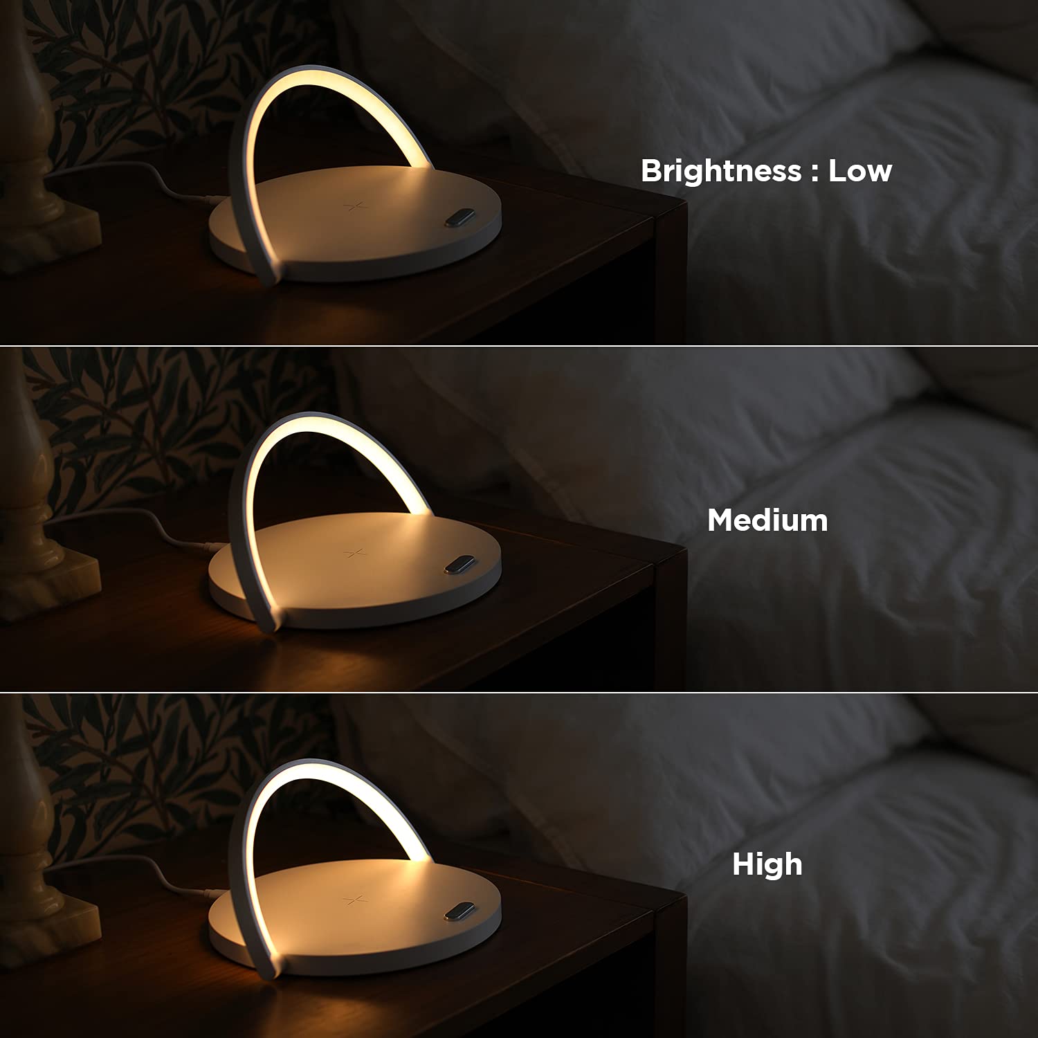 Mooas Modern Wooden Wireless Charging Nightlight - 15W Fast Wireless Charger with Touch Control & 3-Level Brightness - Compatible with iPhone 15/14/13, Galaxy S24/S23/S22, AirPods - Perfect for Bedside, Office & Nightstand Charging