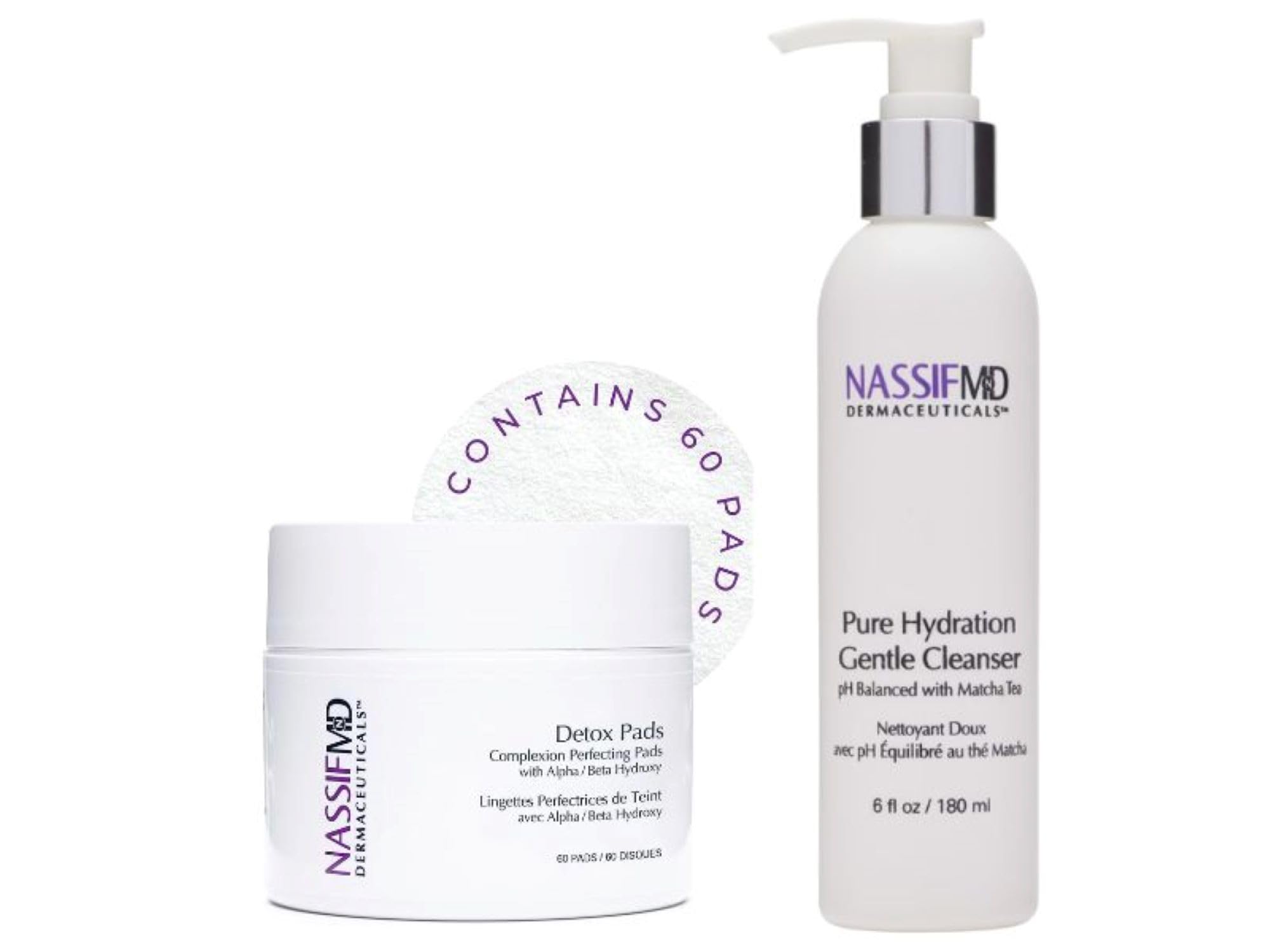 NassifMD Facial Radiance Pads & Glycolic Acid Face Wash Set - Exfoliating Skincare Duo for Glowing Skin | Perfect for Daily Cleansing & Brightening Routine