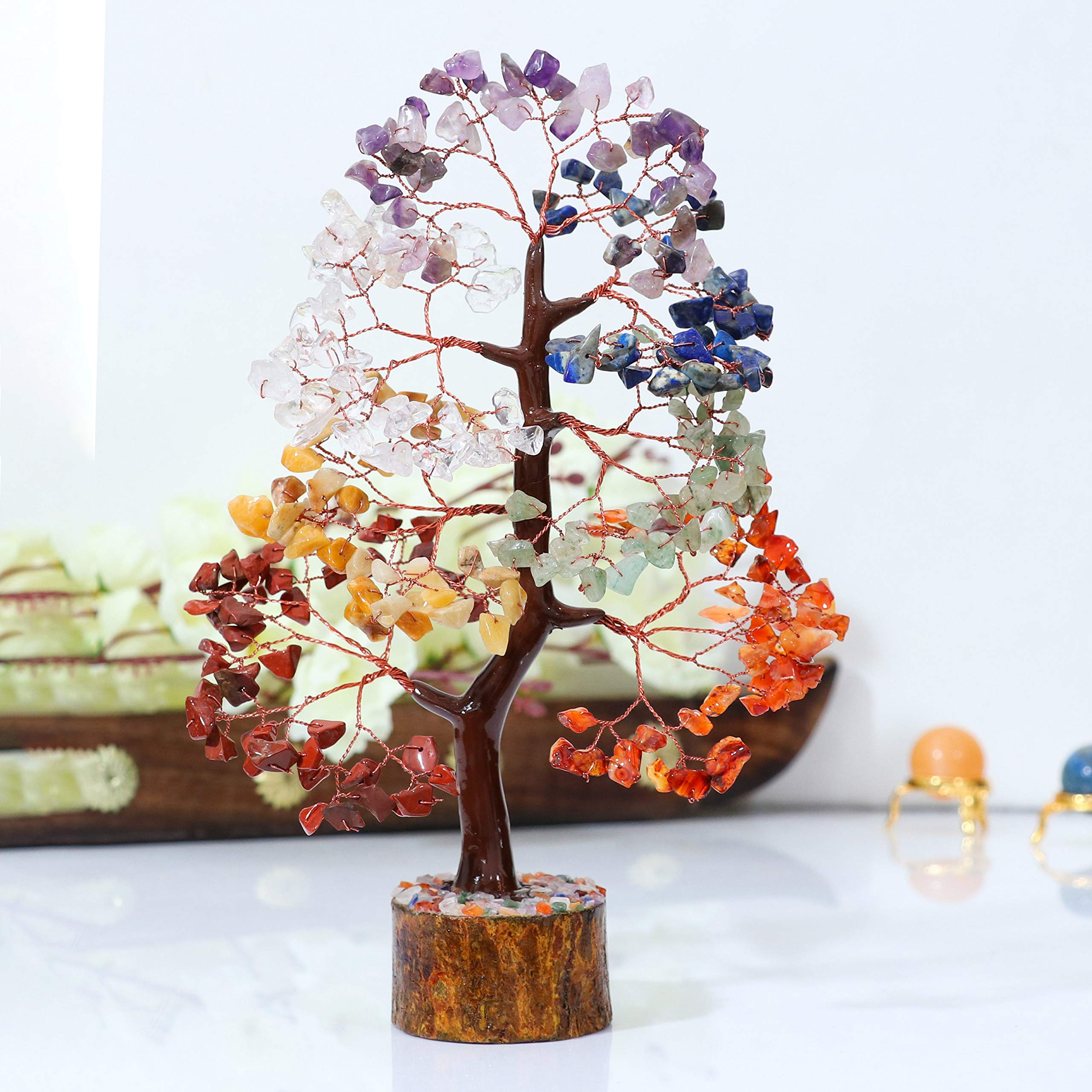 BEZAVO Seven Chakra Handmade Gemstone Money Tree for Wealth & Good Luck – Feng Shui Home & Office Decor with Healing Crystals – Spiritual Gifts for Women, Mom & Best Friend – Unique Birthday & Housewarming Present – Perfect for Meditation Spaces, Work Desks & Gift Giving