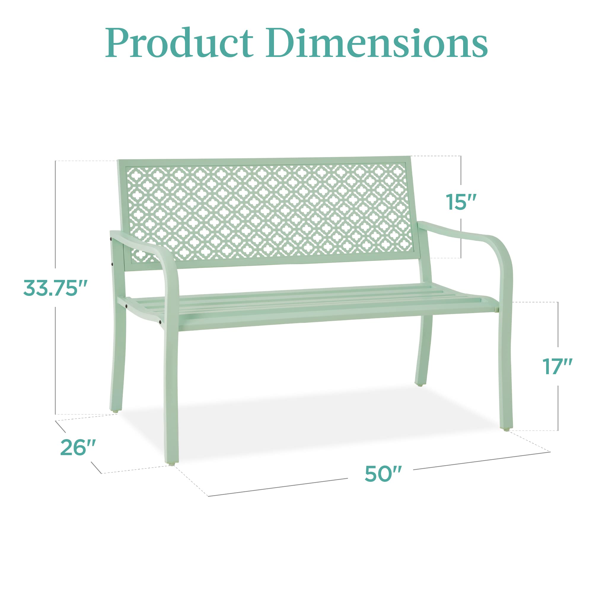 Best Choice Products 2-Person Outdoor Metal Bench with Geometric Backrest - 790lb Weight Capacity, Mint Green Steel Garden Bench for Patio, Porch, Entryway - Perfect for Outdoor Relaxation and Garden Decor