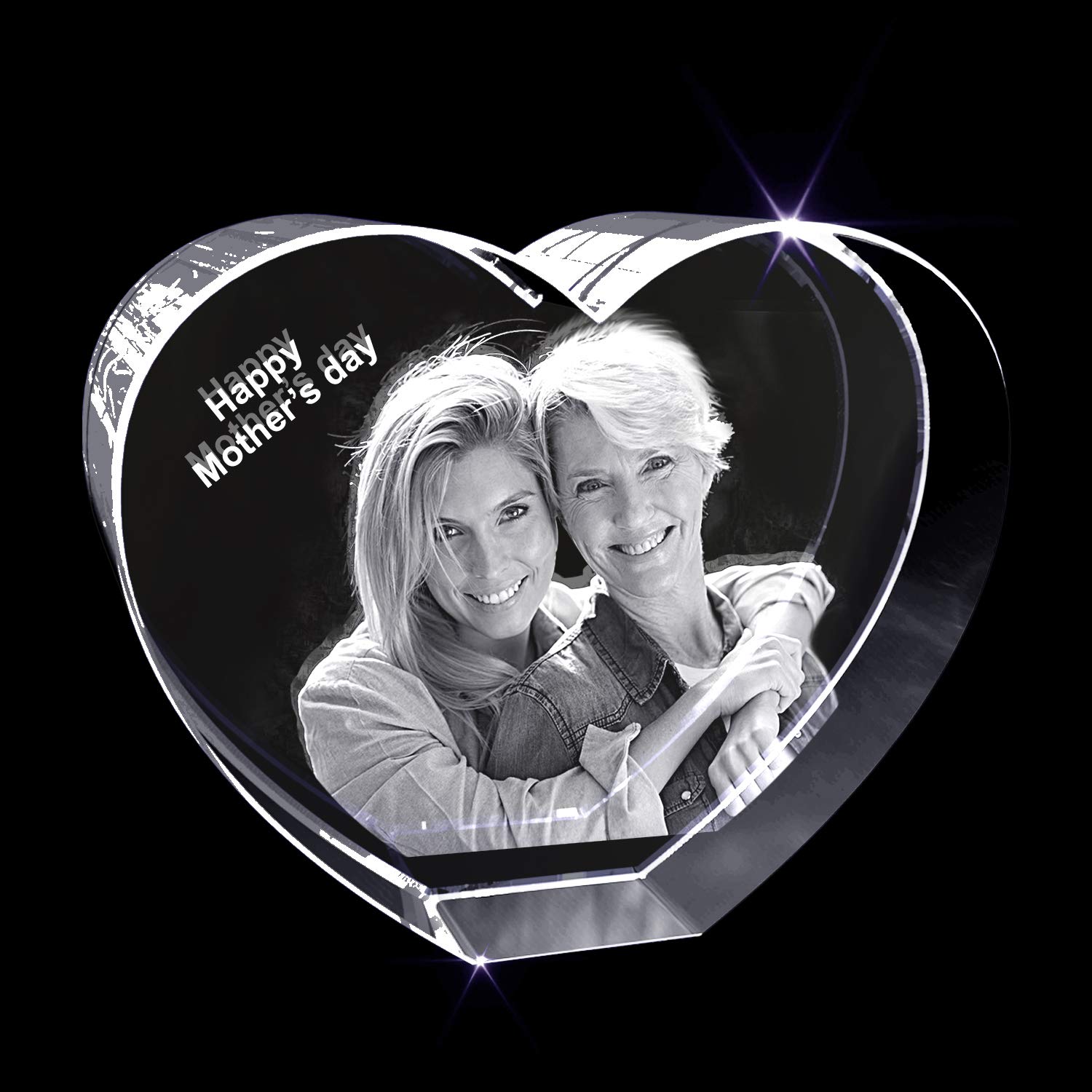 A&B Crystal Collection 3D Engraved Heart Keepsake - Personalized Mother's Day Gift for Mom, Anniversary, Wedding - Medium Rectangle Glass Photo Frame for Home Decor, Office Desk Display