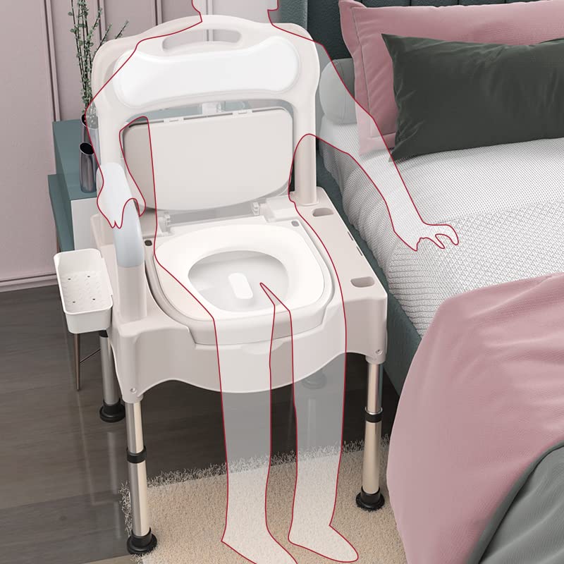 **Adjustable Height Adult Bedside Commode - Portable Toilet Chair for Seniors & Disabled with Arms - White - Ideal for Home Care, Elderly Assistance & Post-Surgery Recovery**