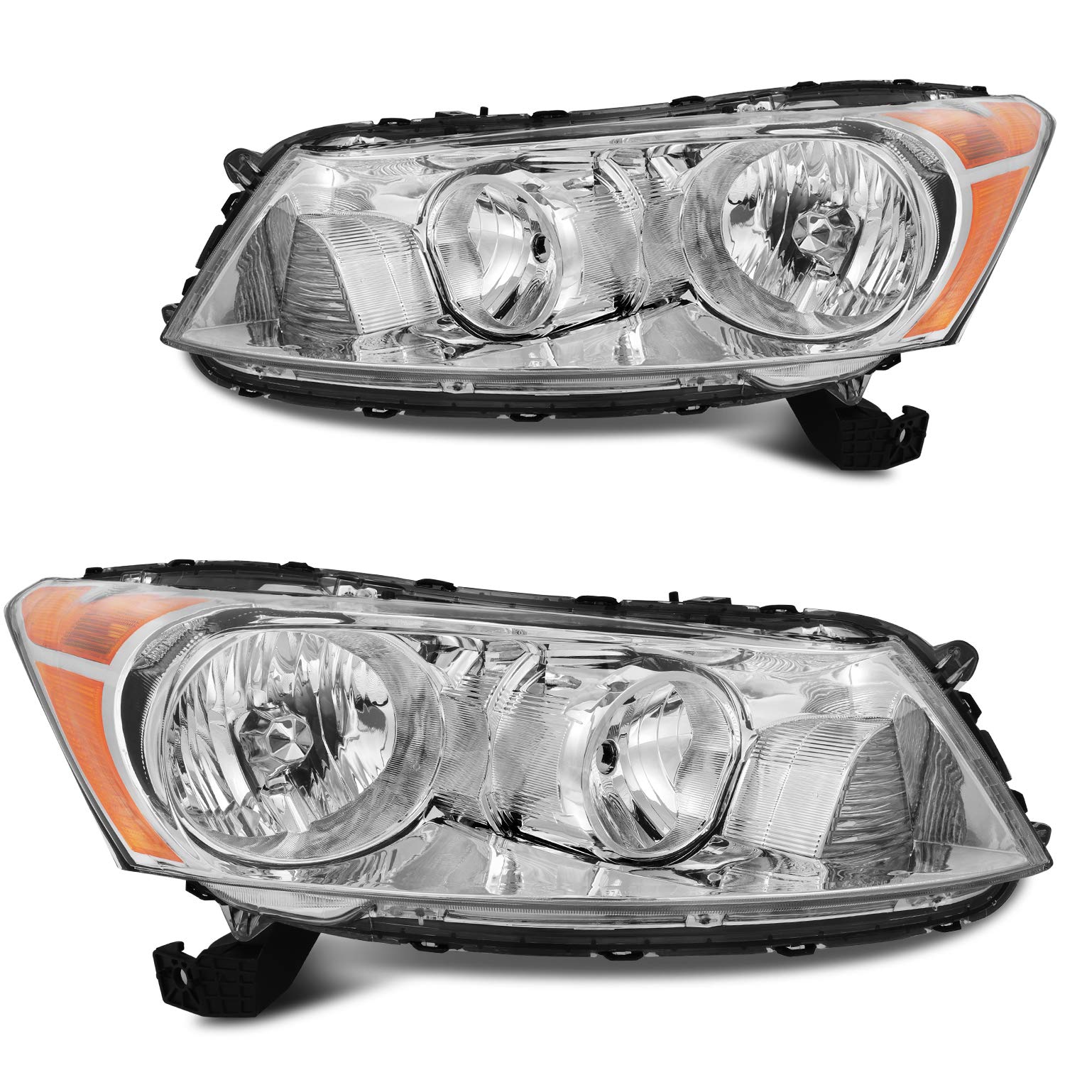 TUPARTS Chrome Housing Amber Reflector Clear Lens Headlight Pair for 2008-2012 Honda Accord - Replacement Headlight Assembly for Improved Night Driving & Enhanced Style