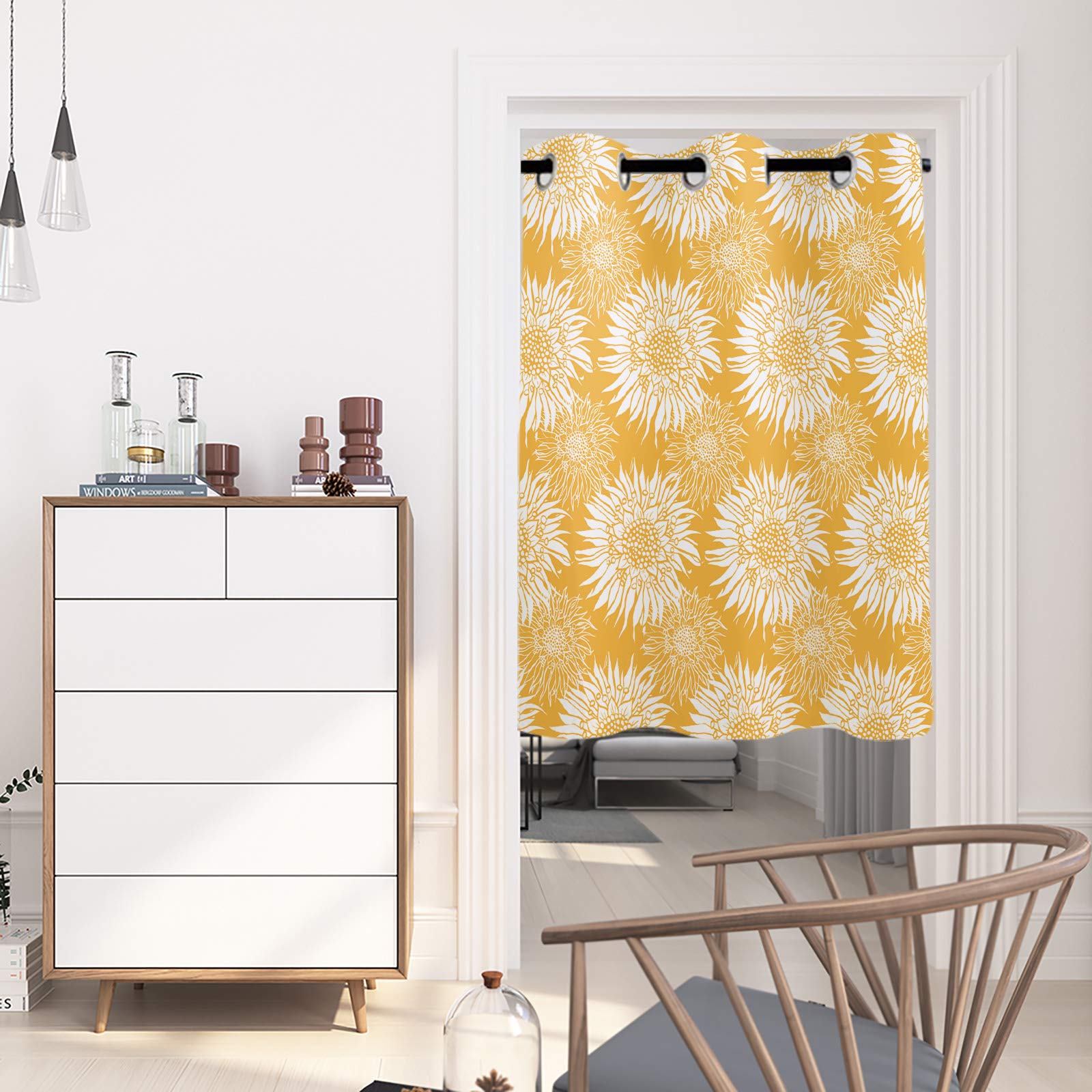 Thermal Blackout Curtains for Bedroom & Patio - 63 Inch Long Room Darkening Window Curtains with Grommet Top, Orange Daisy Floral Design - Perfect for Sliding Glass Doors, Home Decor & Light Control