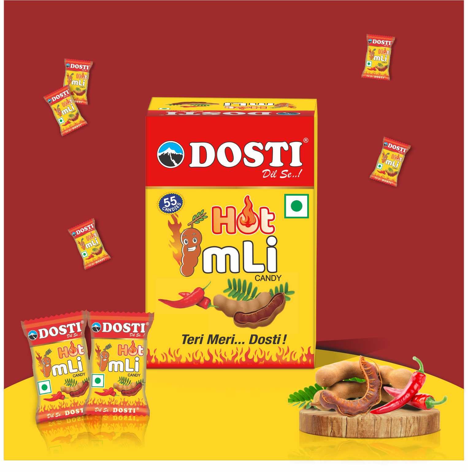 Snowpeak Dosti Hot Imli Candy - Tangy Tamarind Candy for Digestion | Pack of 4 x 55 Pieces (220 Total) | Perfect for Snacking, Travel & Digestive Relief