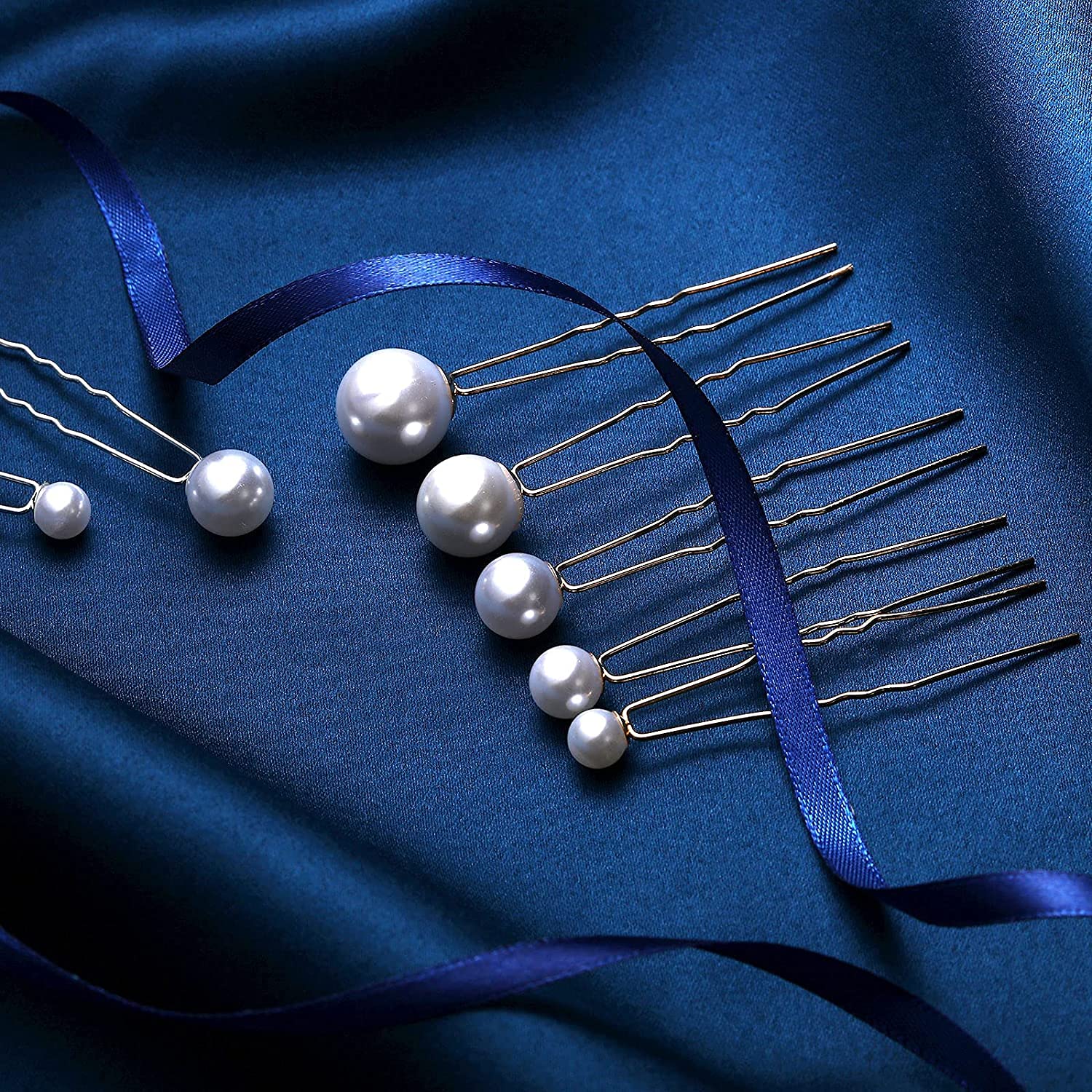 Ashkash 9-Piece U-Shaped Wedding Pearl Hairpins Set - Rhinestone Bridal Hair Accessories for Brides & Bridesmaids | Pearl Bobby Pins & Hair Clips for Women (Single Pearl Design) - Perfect for Weddings, Proms & Formal Events