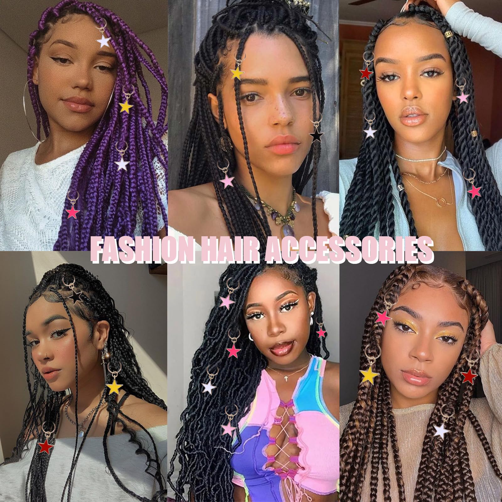 NAISKA Gold Star Hair Clips for Women - Dreadlock Accessories & Braid Jewelry - Perfect for Locs, Braids, Twists & Natural Hairstyles - Great for Parties, Weddings & Everyday Wear