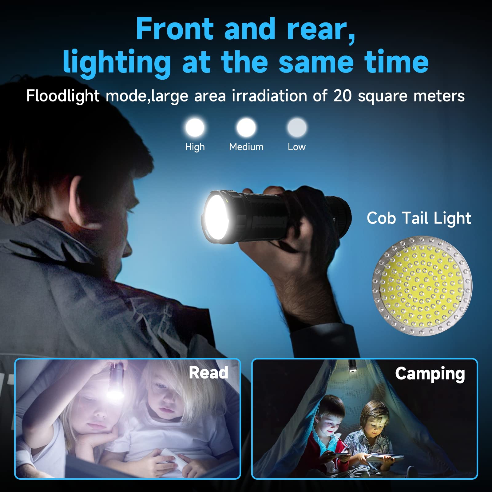 Rechargeable Super Bright 120000 Lumens LED Flashlight - High Power COB Work Light & Tactical Flashlight for Camping, Hiking, Emergencies, Outdoor Adventures & Night Work