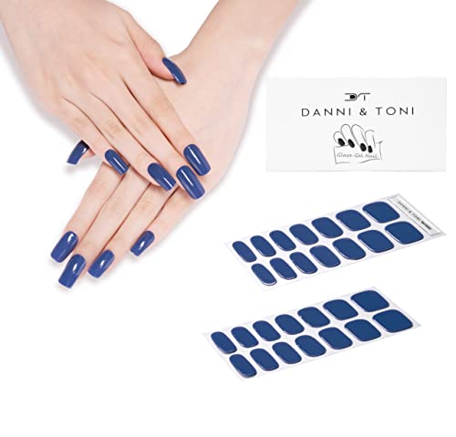 DANNI & TONI Semi Cured Gel Nail Strips - 28 Pack Long Lasting Nail Stickers in Deep Blue | DIY Salon Quality Manicure at Home for Parties, Weddings & Special Occasions