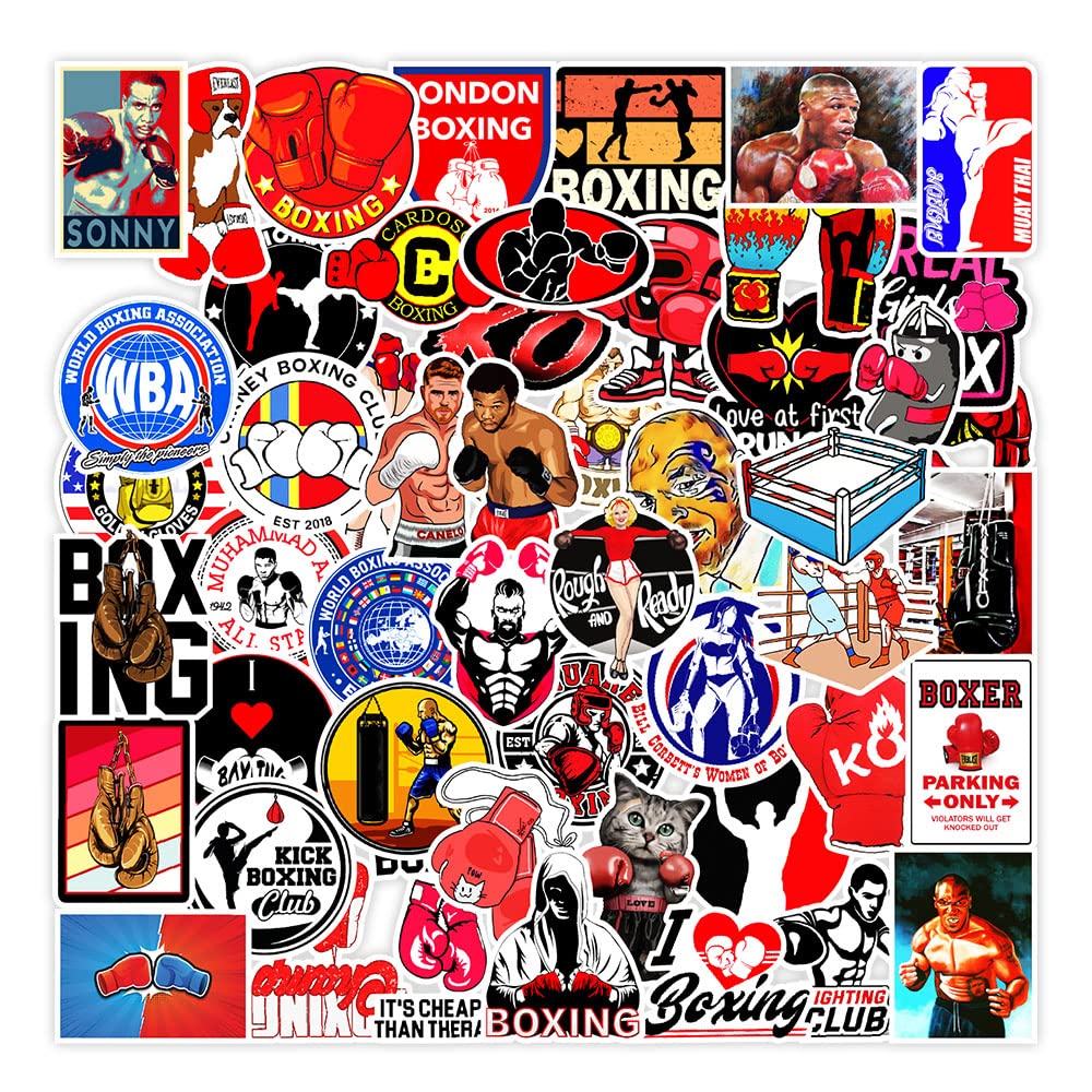 50pcs Boxing Stickers for Water Bottles, Laptop, iPhone Case, Hydro Flask, Notebook, iPad & MacBook - Vinyl Waterproof Decals for Adults, Kids & Teens - Perfect for Gym, Sports, School & Personalizing Your Gear
