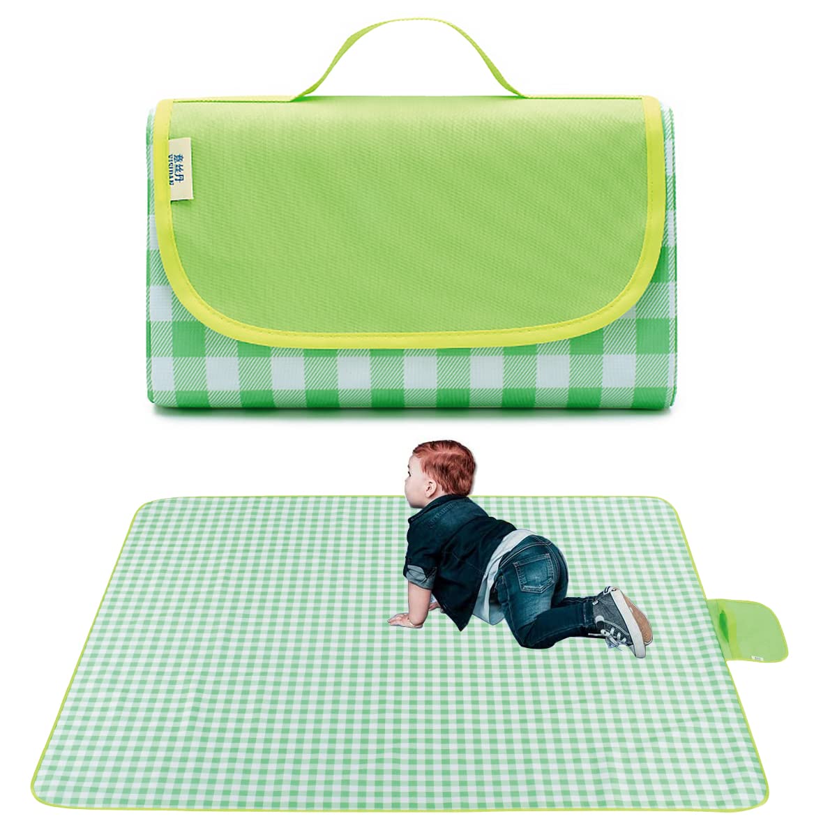 Premium Large Sandproof & Waterproof Picnic Blanket for 6-8 Adults - Foldable Lightweight Outdoor Blanket for Beach, Camping, Hiking, Travel & Park - Perfect for Family Outings, Concert Events & Lakeside Relaxation (Green)