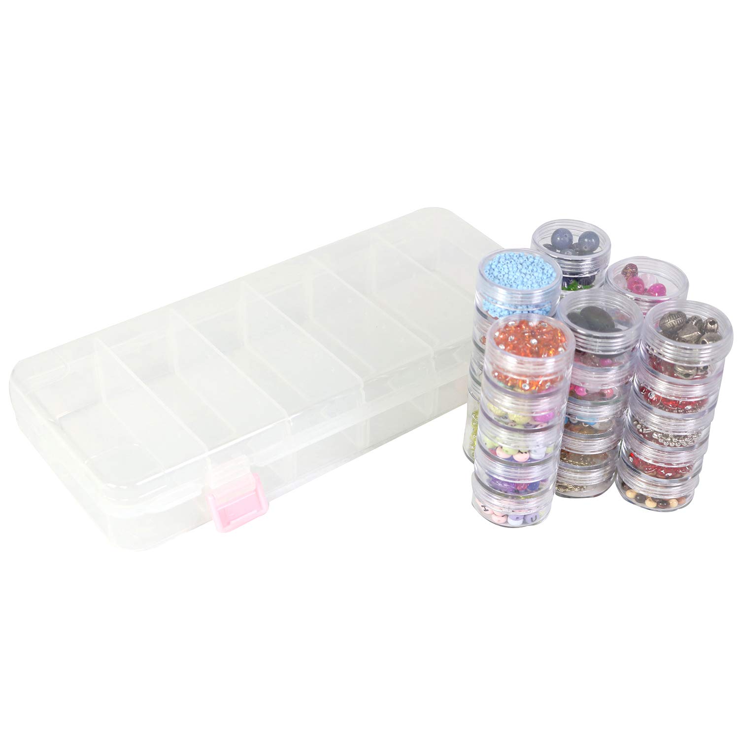 Everything Mary Large Plastic Bead Storage Organizer Box - 28 Jars for Beads, Crafts & Art Supplies - Clear Plastic Container Case for Painting & DIY Organization - Perfect for Craft Rooms, Jewelry Making & Home Office Storage