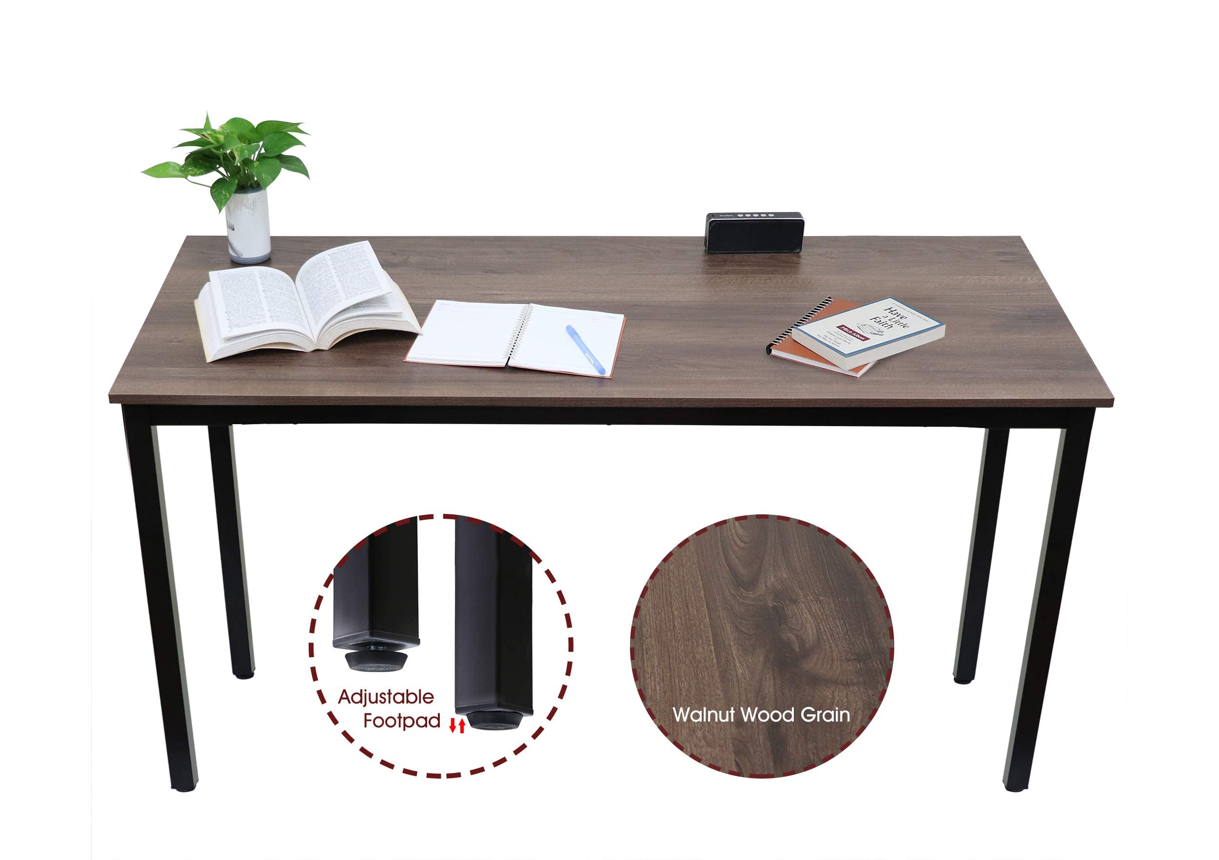 55 Inch Large Computer Desk Wood - Modern Simple Style Home Office Desk for Bedroom, Study & Small Spaces - Black Metal Frame with Walnut Top - Perfect for Remote Work, Gaming & Online Learning