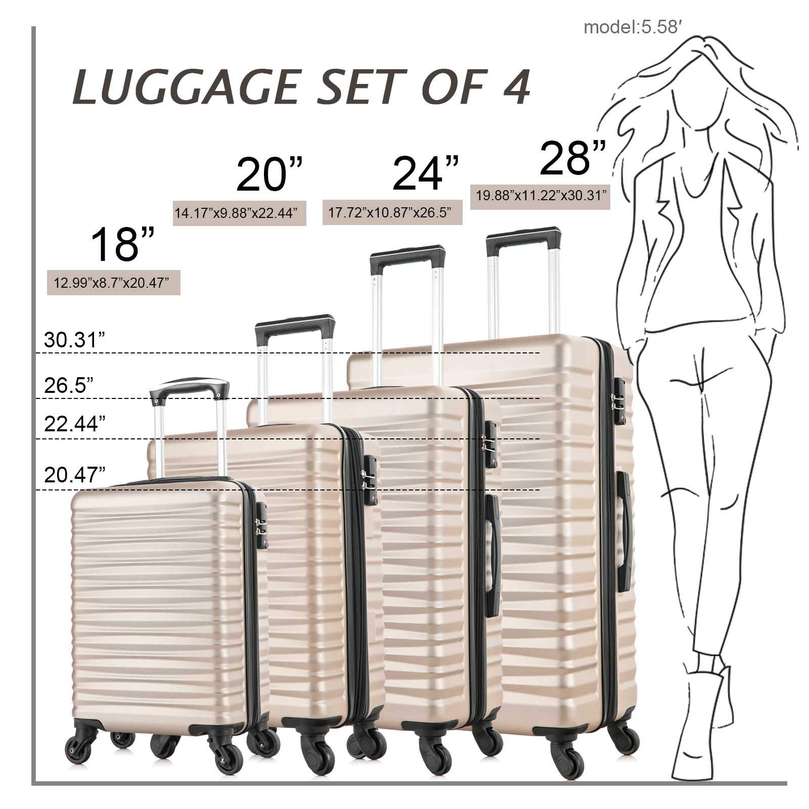 Apelila 4-Piece Expandable Hardshell ABS Luggage Set with TSA Lock & Spinner Wheels - Lightweight Travel Suitcases for Family Vacations, Business Trips & International Travel (4PC, Champagne Gold)