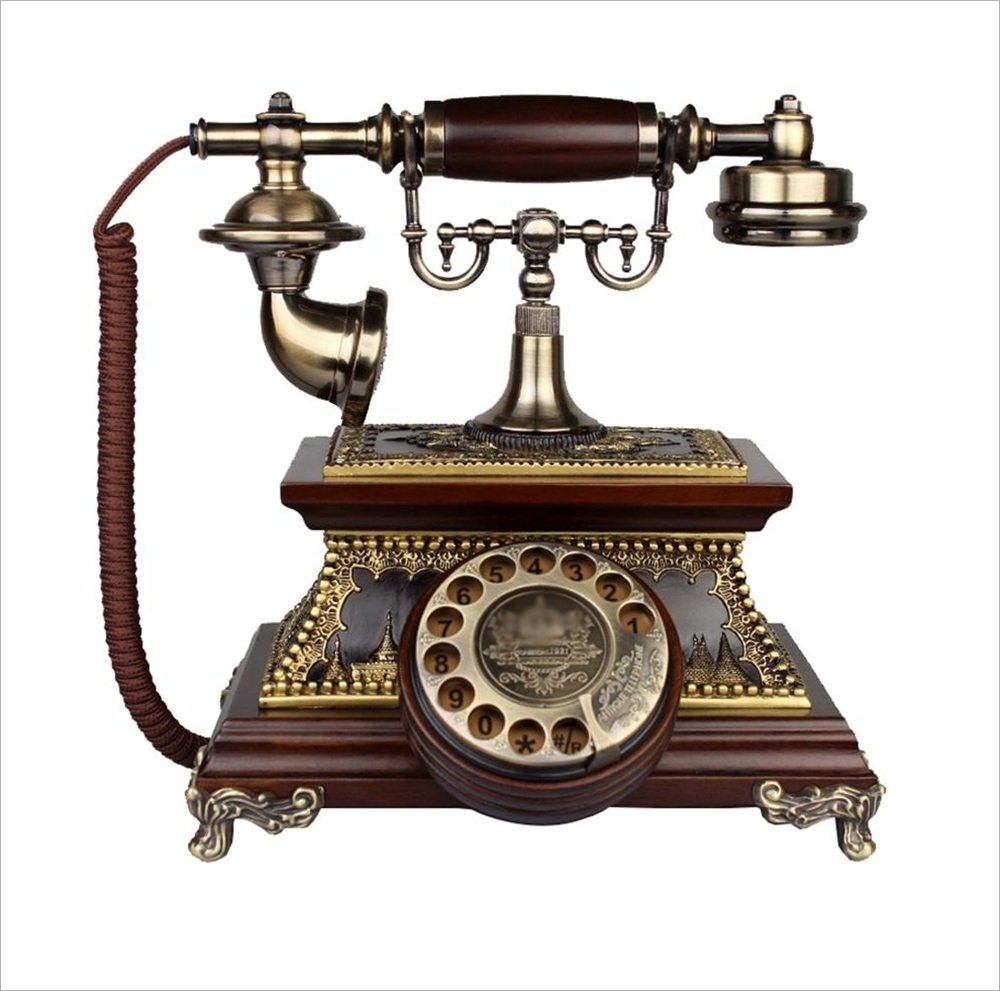 Vintage Rotary Telephone - Antique European Retro Wood Landline Phone, Wireless Home Office Desk Phone, Solid Wood Crafted (27x26cm) - Perfect for Vintage Decor, Living Room, Office & Themed Events