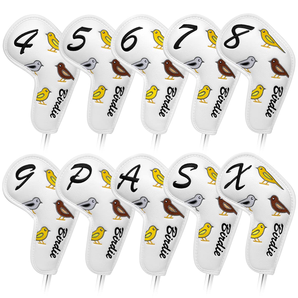 Premium 10-Piece Golf Iron Headcover Set - Leather Wedge Covers with Velcro Closure & Lucky Clover Design | Perfect for Protecting Clubs During Travel & Storage