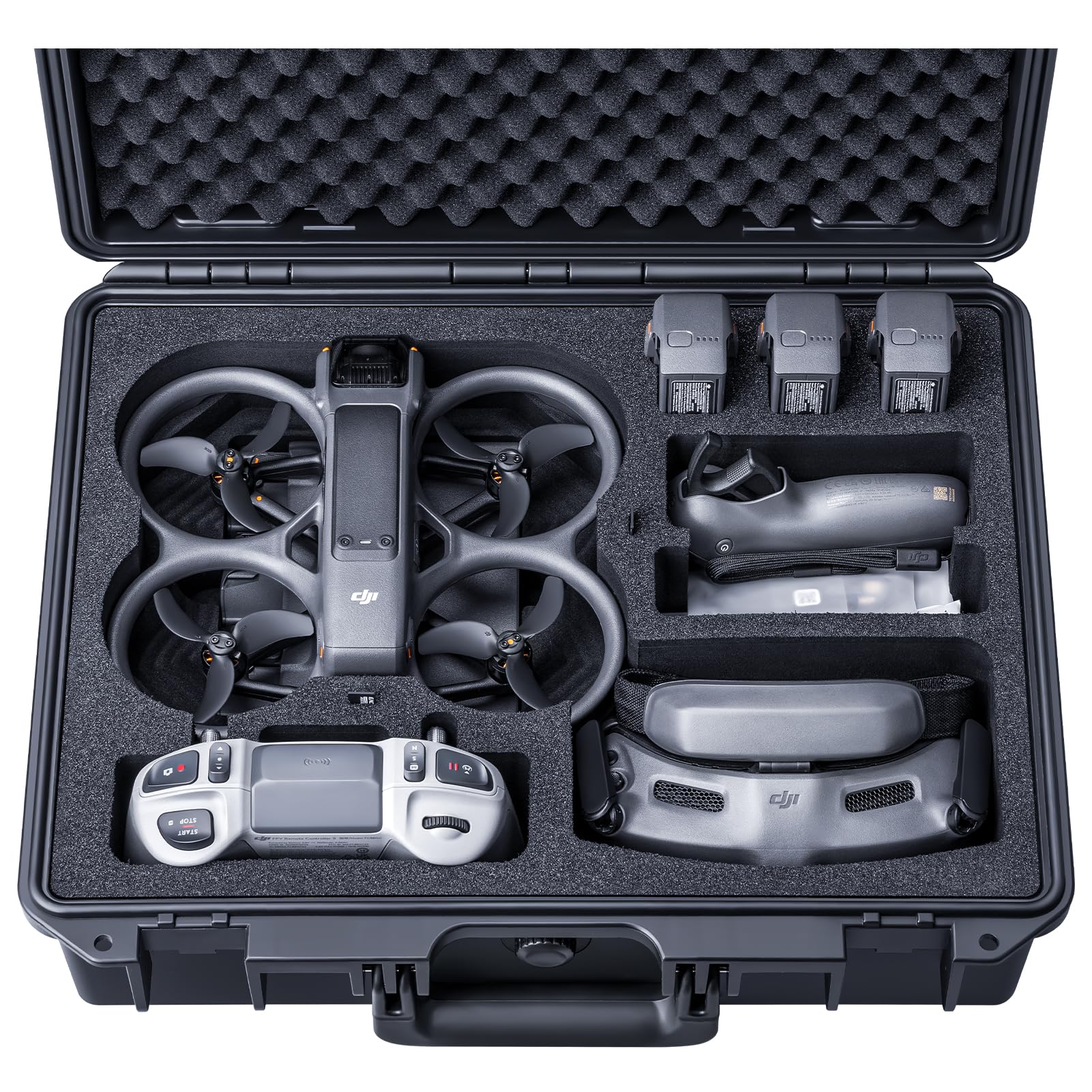 DJI Avata 2 Waterproof Hard Case - Compatible with Goggles 3, RC Motion 3 & FPV Remote Controller 3 | Shockproof Travel Storage Case for Drone Accessories | Holds Up to 7 Batteries [Case Only] - Perfect for Outdoor Adventures & Professional Drone Photography