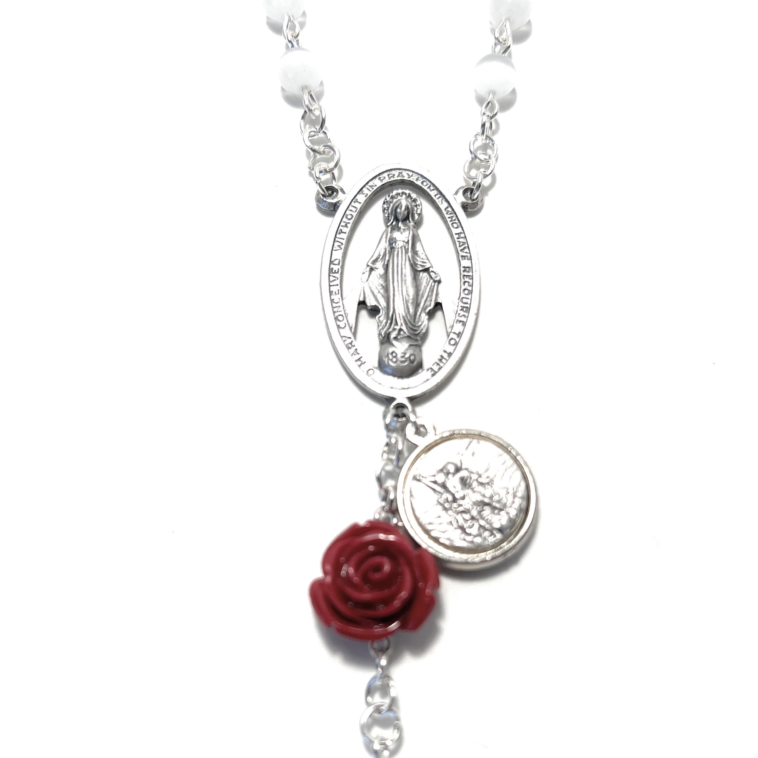 Beautiful White and Red Rose Beads Rosary with Optional Charm Add-On - Perfect for Prayer, Meditation, and Catholic Gifts