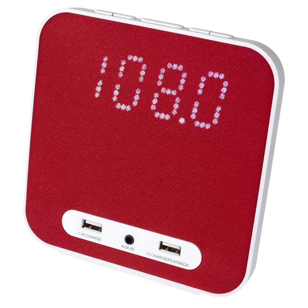 HANNLOMAX HX-145CR Digital Alarm Clock Radio with FM PLL Tuner, Dual Alarm, 2 USB Charging Ports (2.4A+1A), Aux Input - Perfect for Bedroom, Office, Travel (Red)