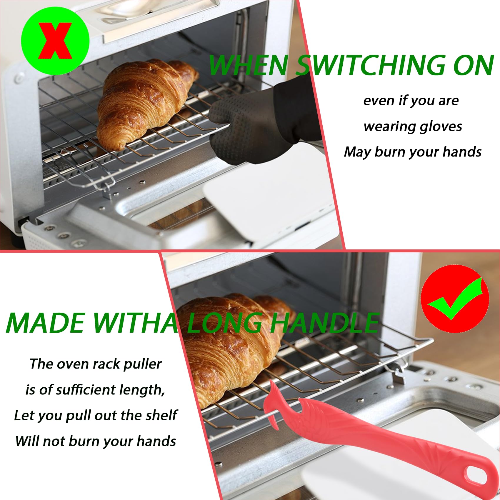 **2-Pack Oven Rack Push Pull Tool (11 Inch) – Long Handle Oven Rack Puller for Easy Removal – Compatible with Oven, Toaster Oven & Air Fryer – Red – Perfect for Baking, Roasting & Cooking**