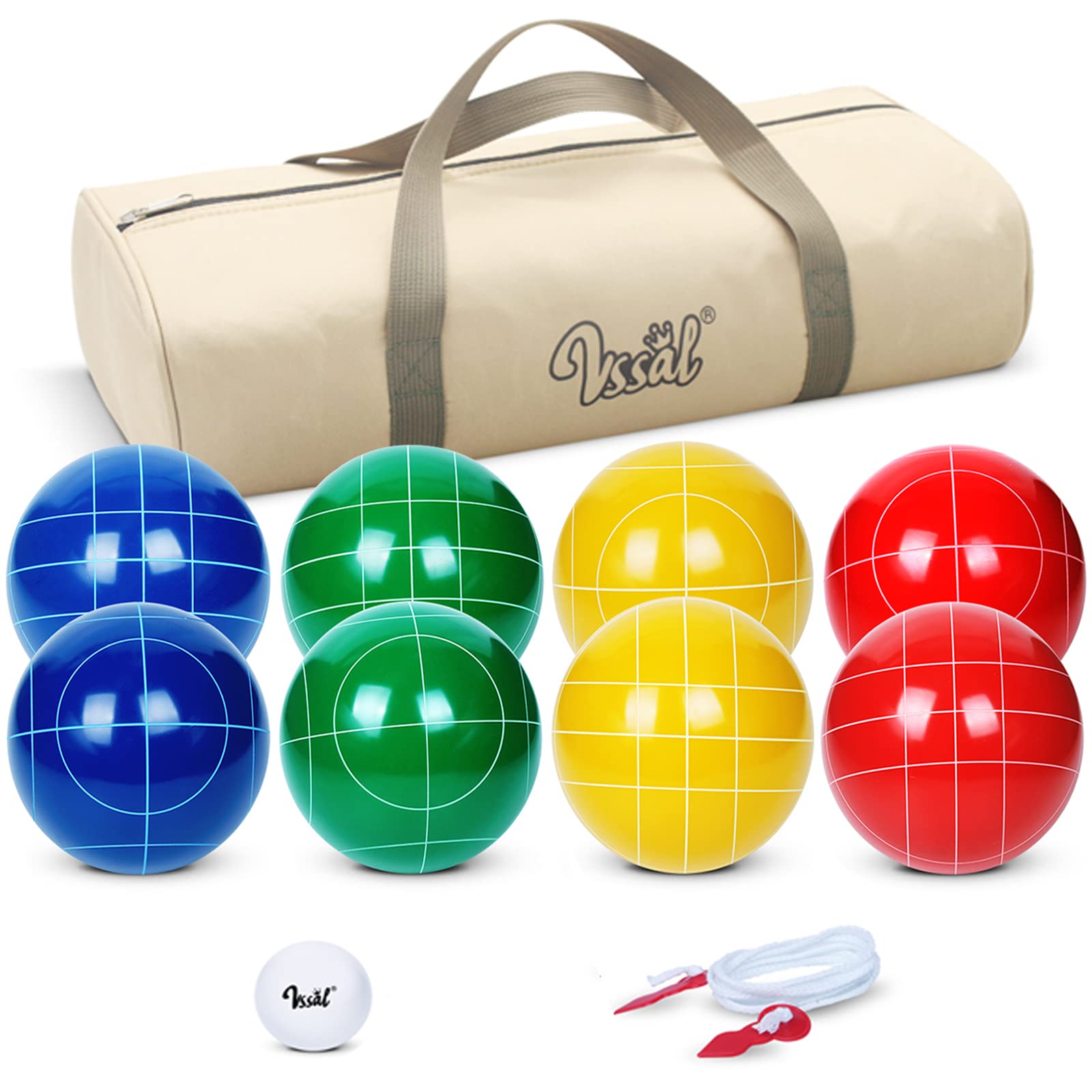 100mm Regulation Bocce Ball Set - 8 Resin Balls, Pallino, Carrying Bag & Measuring Rope for Outdoor Games | Perfect for Backyard, Lawn, Beach & Picnic (2-8 Players, Multi-Color) | Family Fun, Party Entertainment & Outdoor Sports Activity